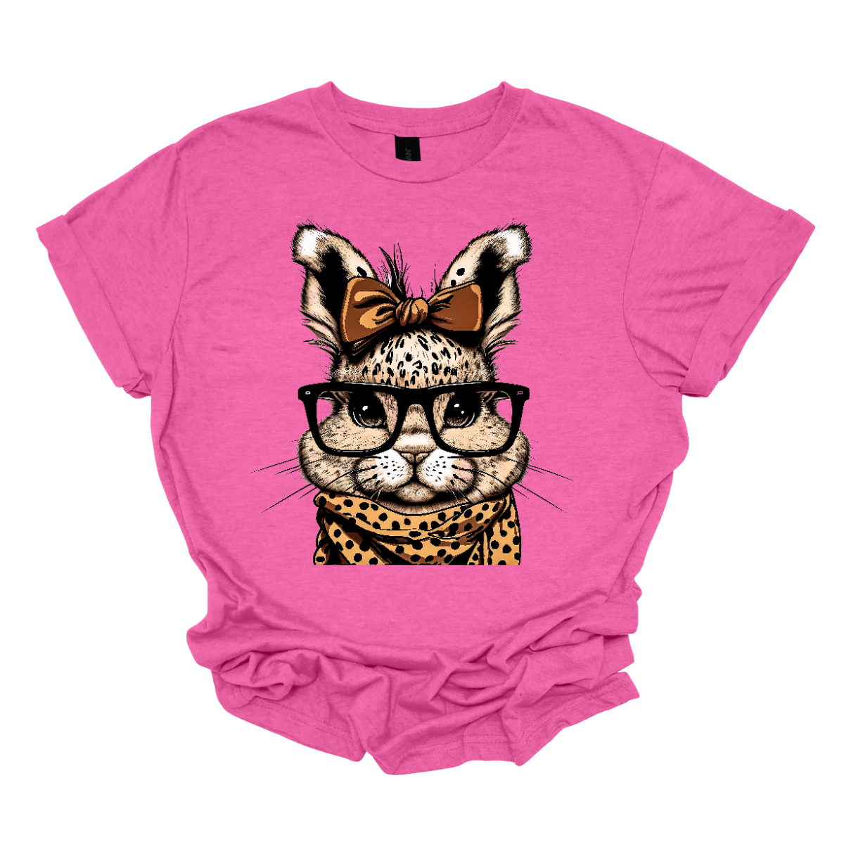 Unleash your wild side this Easter with our charming bunny T-shirt adorned with a cheetah print scarf! This delightful shirt combines the cuteness of a bunny with the fierce elegance of a cheetah, creating a unique and eye-catching design. Shop now at Gorgeousware.com
