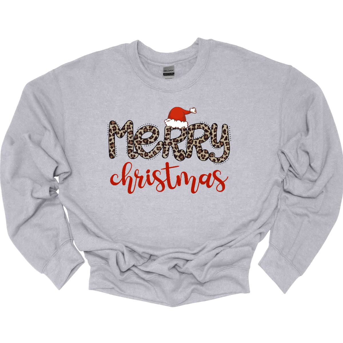 This festive t-shirt features the cheerful phrase "Merry Christmas." The word "Merry" is designed in a playful, bubbly font adorned with a fun cheetah print pattern, making it both eye-catching and stylish. The first "R" is topped with a whimsical Santa hat, adding a delightful holiday touch. Below, the word "Christmas" flows in a beautiful red cursive font, enhancing the festive spirit. This shirt is perfect for spreading holiday cheer with a fun and trendy twist! Shop Gorgeousware.com