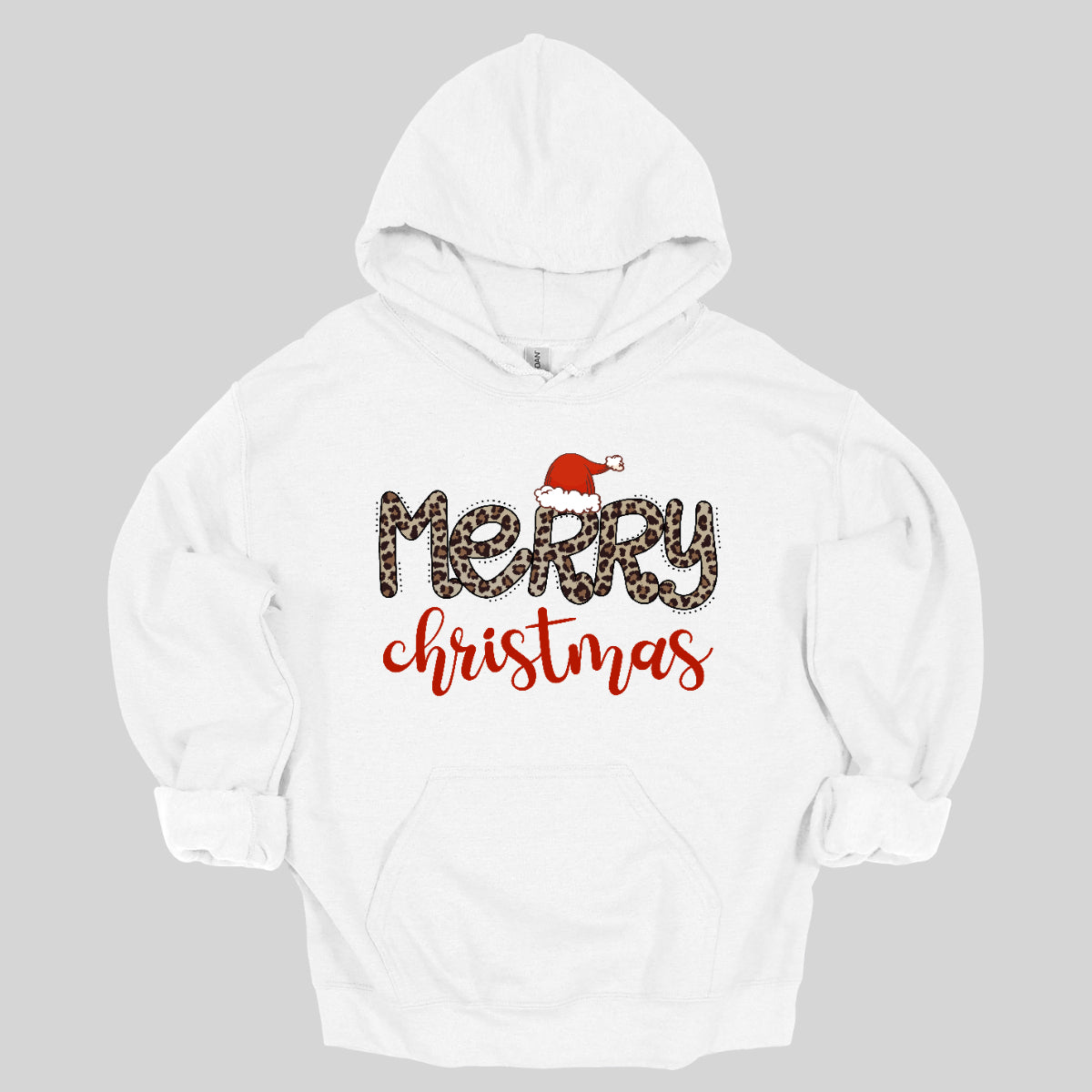 This festive t-shirt features the cheerful phrase "Merry Christmas." The word "Merry" is designed in a playful, bubbly font adorned with a fun cheetah print pattern, making it both eye-catching and stylish. The first "R" is topped with a whimsical Santa hat, adding a delightful holiday touch. Below, the word "Christmas" flows in a beautiful red cursive font, enhancing the festive spirit. This shirt is perfect for spreading holiday cheer with a fun and trendy twist! Shop Gorgeousware.com