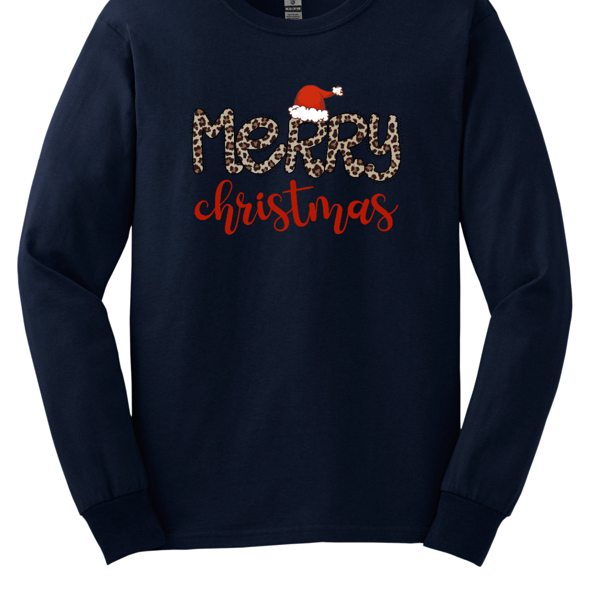 This festive t-shirt features the cheerful phrase "Merry Christmas." The word "Merry" is designed in a playful, bubbly font adorned with a fun cheetah print pattern, making it both eye-catching and stylish. The first "R" is topped with a whimsical Santa hat, adding a delightful holiday touch. Below, the word "Christmas" flows in a beautiful red cursive font, enhancing the festive spirit. This shirt is perfect for spreading holiday cheer with a fun and trendy twist! Shop Gorgeousware.com