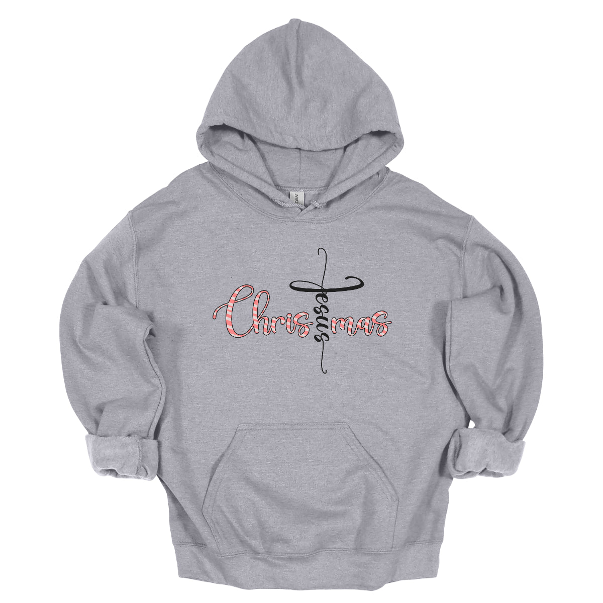 This charming t-shirt features the word "Christmas" in a delightful bubbly cursive font, designed with festive white and red stripes to mimic a candy cane. A unique twist makes the letter "t" stand out as the word "Jesus" rendered in elegant black cursive font. This creative design beautifully blends holiday spirit with a meaningful message, making it a perfect choice for celebrating the season in style and faith! Shop Gorgeousware.com
