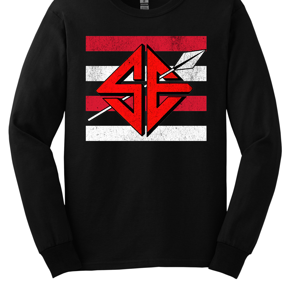 The shirt design features a bold and striking graphic of the SEMO Redhawk mascot, which takes center stage in the composition. The Redhawk is rendered in large, dynamic proportions, commanding attention with its fierce and powerful depiction. It is placed prominently against a backdrop of alternating horizontal bars, each separated by a thin space. The bars are layered in a staggered pattern, giving the entire design a worn-in, vintage aesthetic. Shop at Gorgeousware.com