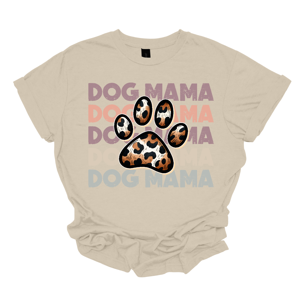 This shirt features a playful and stylish design that reads "Dog Momma" in bold, eye-catching text. In the center of the wording, a cute paw print is placed, adding a fun touch to the design. The paw pads inside the print are filled with a bold, animal print pattern, giving the design a trendy, wild vibe.   Shop Gorgeousware.com