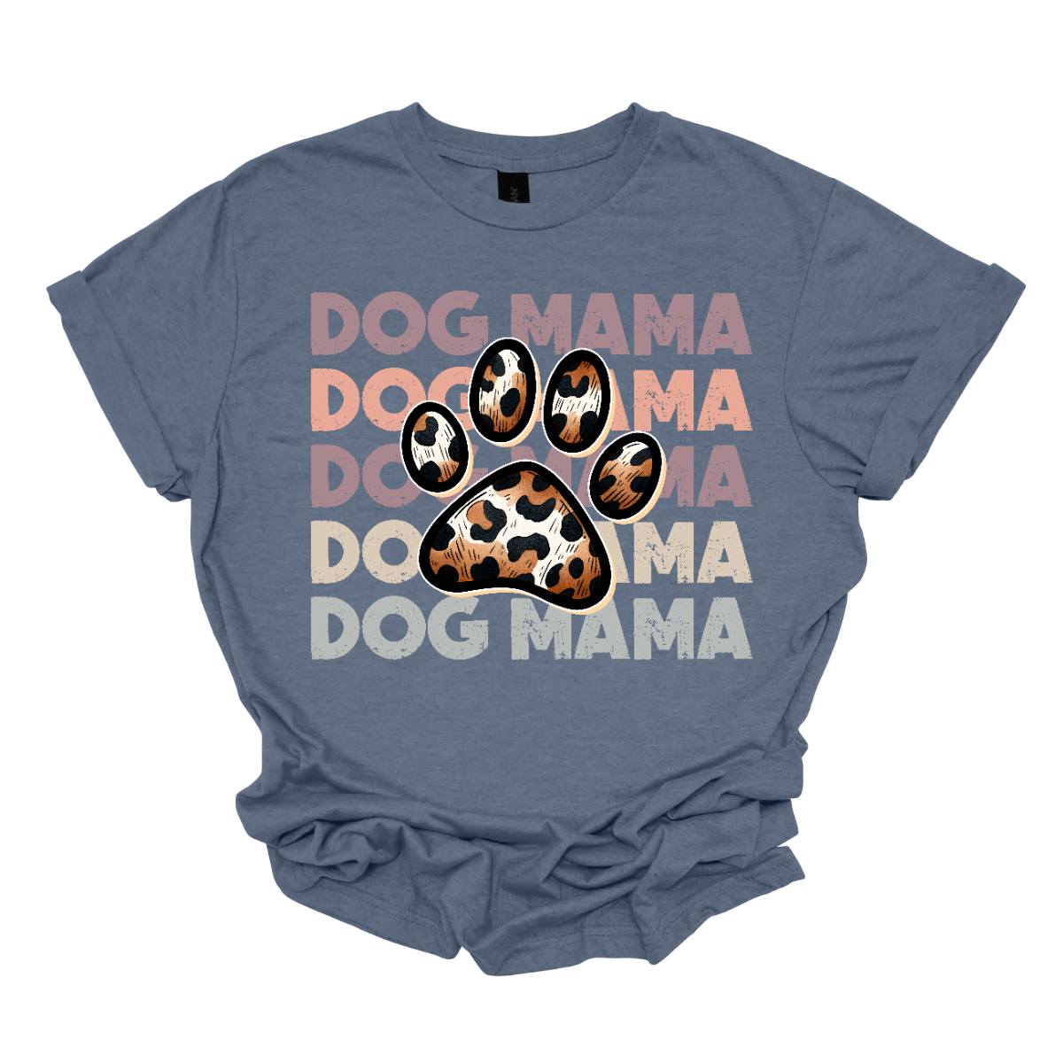 This shirt features a playful and stylish design that reads "Dog Momma" in bold, eye-catching text. In the center of the wording, a cute paw print is placed, adding a fun touch to the design. The paw pads inside the print are filled with a bold, animal print pattern, giving the design a trendy, wild vibe.   Shop Gorgeousware.com
