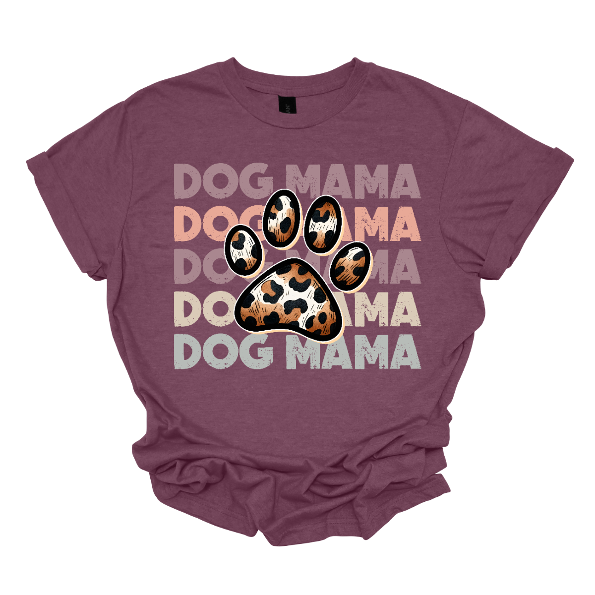This shirt features a playful and stylish design that reads "Dog Momma" in bold, eye-catching text. In the center of the wording, a cute paw print is placed, adding a fun touch to the design. The paw pads inside the print are filled with a bold, animal print pattern, giving the design a trendy, wild vibe.   Shop Gorgeousware.com