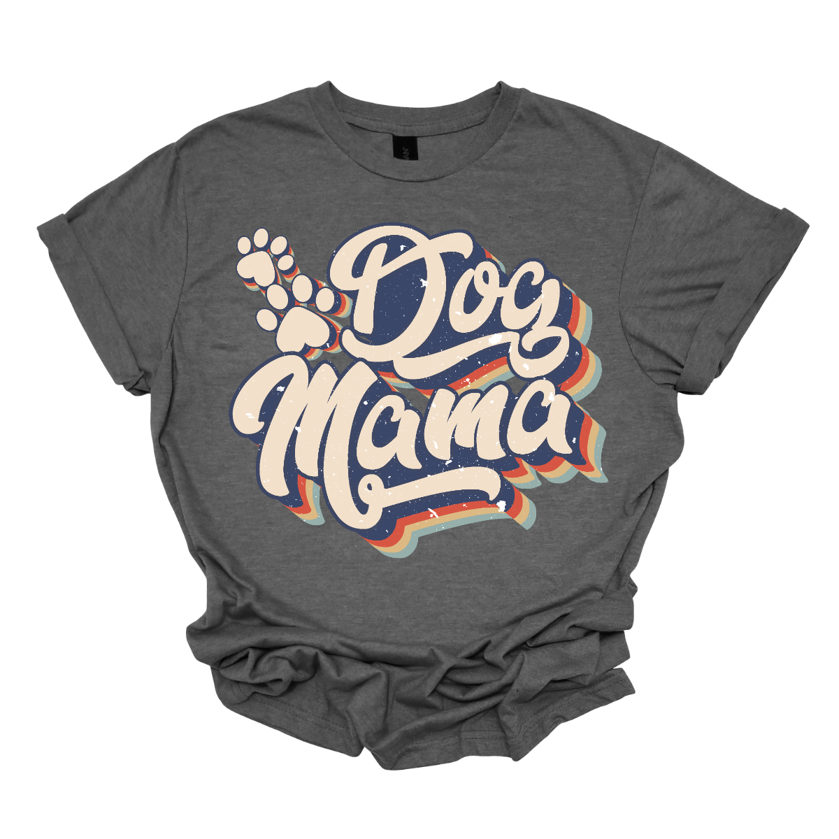 This shirt features the playful and stylish saying "Retro Dog Mama" in large, bold letters, designed to catch the eye with a vintage-inspired font. The letters are printed in a fun, retro style, evoking a sense of nostalgia. Alongside the text, there are cute paw prints scattered throughout the design, adding a touch of whimsy and highlighting the dog lover theme. Shop Gorgeousware.com