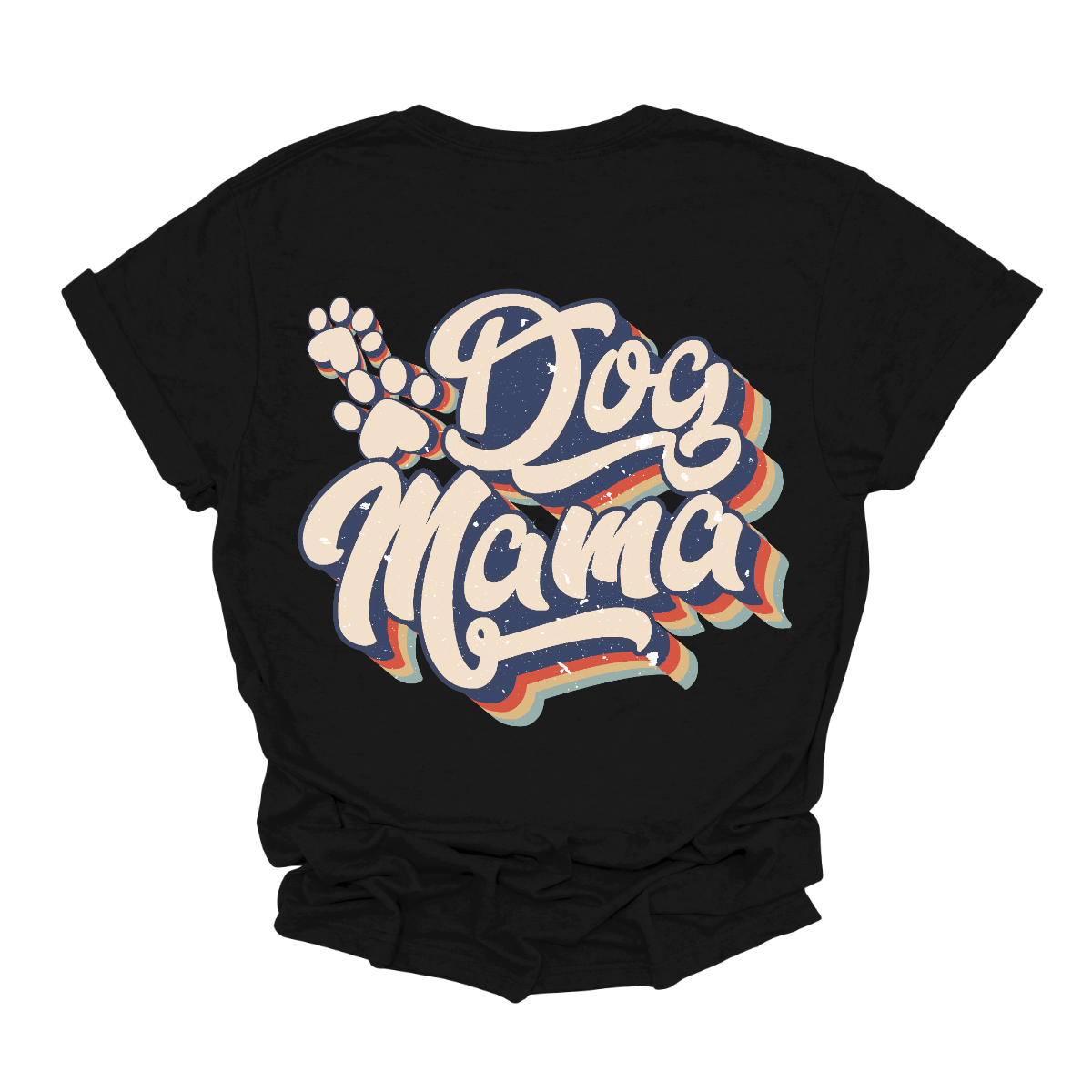 This shirt features the playful and stylish saying "Retro Dog Mama" in large, bold letters, designed to catch the eye with a vintage-inspired font. The letters are printed in a fun, retro style, evoking a sense of nostalgia. Alongside the text, there are cute paw prints scattered throughout the design, adding a touch of whimsy and highlighting the dog lover theme. Shop Gorgeousware.com