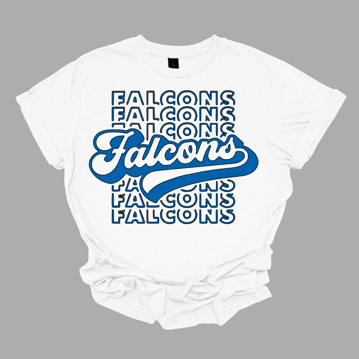 Show off your fierce spirit with this bold Falcons tee! The design features a stacked, repeating pattern of the word "Falcons" in a dynamic, eye-catching arrangement. Right at the center, the word "Falcons" stands out in a retro-inspired font, giving the shirt a vintage, yet modern vibe. Perfect for sports fans or anyone who loves a stylish, graphic look, this tee is the ultimate mix of nostalgia and energy. Shop at Gorgeousware.com