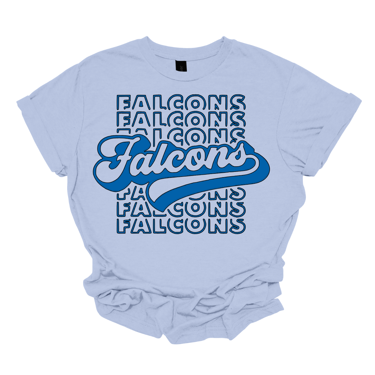 Show off your fierce spirit with this bold Falcons tee! The design features a stacked, repeating pattern of the word "Falcons" in a dynamic, eye-catching arrangement. Right at the center, the word "Falcons" stands out in a retro-inspired font, giving the shirt a vintage, yet modern vibe. Perfect for sports fans or anyone who loves a stylish, graphic look, this tee is the ultimate mix of nostalgia and energy. Shop at Gorgeousware.com