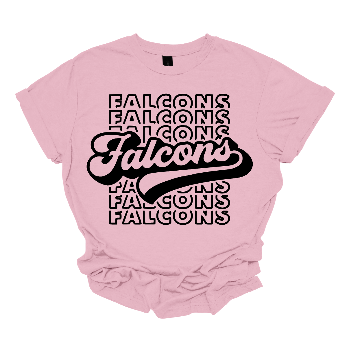 Show off your fierce spirit with this bold Falcons tee! The design features a stacked, repeating pattern of the word "Falcons" in a dynamic, eye-catching arrangement. Right at the center, the word "Falcons" stands out in a retro-inspired font, giving the shirt a vintage, yet modern vibe. Perfect for sports fans or anyone who loves a stylish, graphic look, this tee is the ultimate mix of nostalgia and energy. Shop at Gorgeousware.com