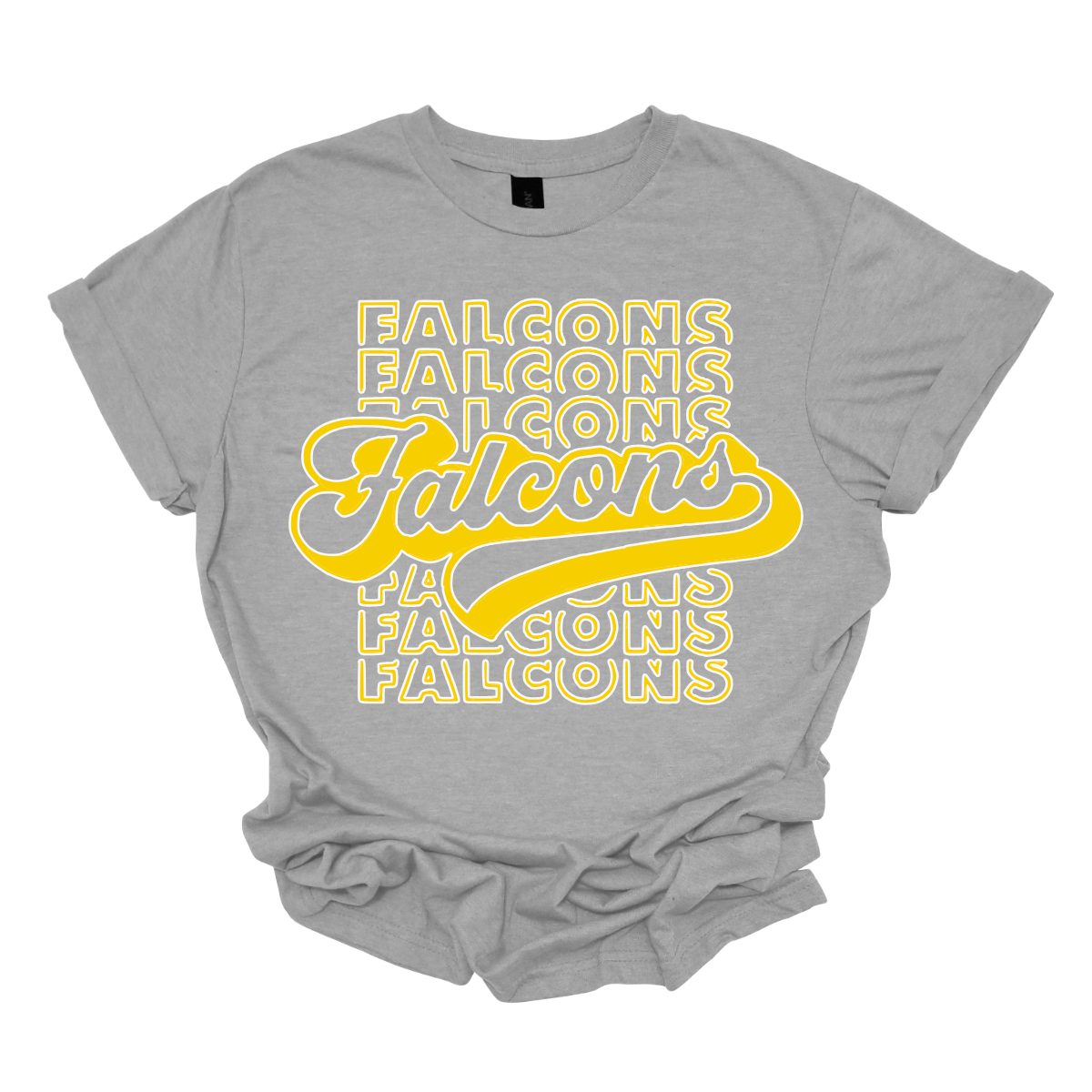 Show off your fierce spirit with this bold Falcons tee! The design features a stacked, repeating pattern of the word "Falcons" in a dynamic, eye-catching arrangement. Right at the center, the word "Falcons" stands out in a retro-inspired font, giving the shirt a vintage, yet modern vibe. Perfect for sports fans or anyone who loves a stylish, graphic look, this tee is the ultimate mix of nostalgia and energy. Shop at Gorgeousware.com