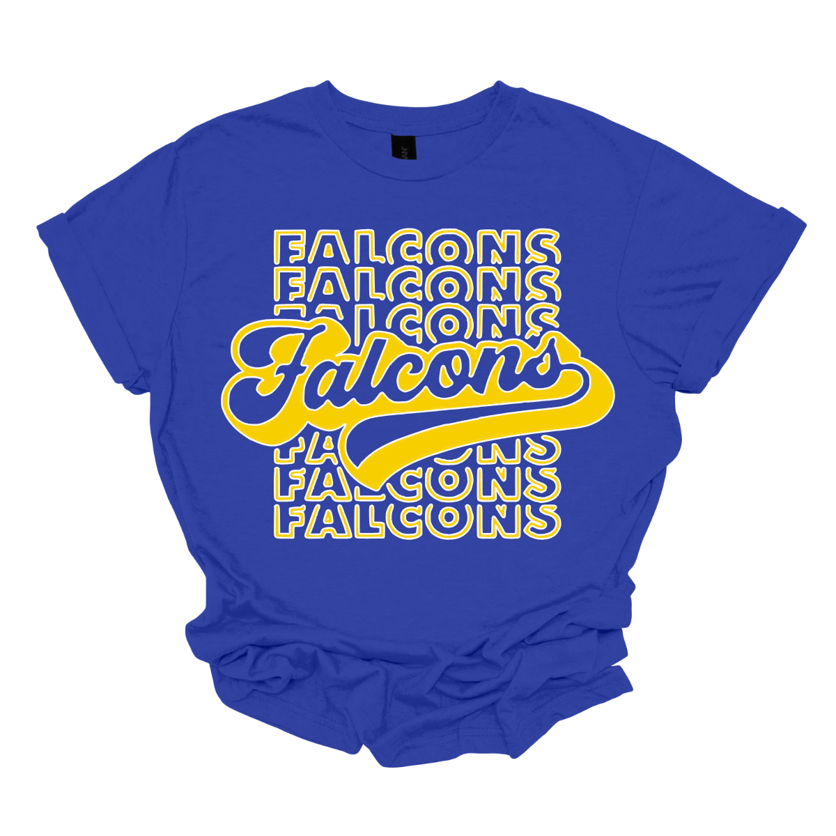 Show off your fierce spirit with this bold Falcons tee! The design features a stacked, repeating pattern of the word "Falcons" in a dynamic, eye-catching arrangement. Right at the center, the word "Falcons" stands out in a retro-inspired font, giving the shirt a vintage, yet modern vibe. Perfect for sports fans or anyone who loves a stylish, graphic look, this tee is the ultimate mix of nostalgia and energy. Shop at Gorgeousware.com