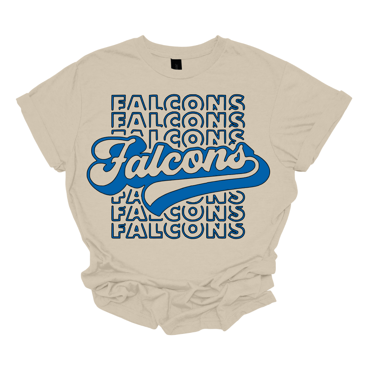 Show off your fierce spirit with this bold Falcons tee! The design features a stacked, repeating pattern of the word "Falcons" in a dynamic, eye-catching arrangement. Right at the center, the word "Falcons" stands out in a retro-inspired font, giving the shirt a vintage, yet modern vibe. Perfect for sports fans or anyone who loves a stylish, graphic look, this tee is the ultimate mix of nostalgia and energy. Shop at Gorgeousware.com