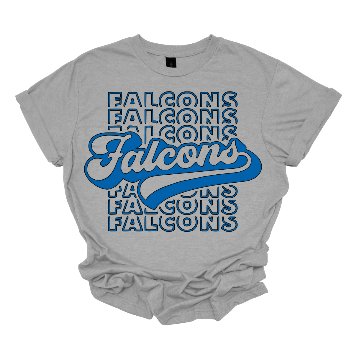 Show off your fierce spirit with this bold Falcons tee! The design features a stacked, repeating pattern of the word "Falcons" in a dynamic, eye-catching arrangement. Right at the center, the word "Falcons" stands out in a retro-inspired font, giving the shirt a vintage, yet modern vibe. Perfect for sports fans or anyone who loves a stylish, graphic look, this tee is the ultimate mix of nostalgia and energy. Shop at Gorgeousware.com