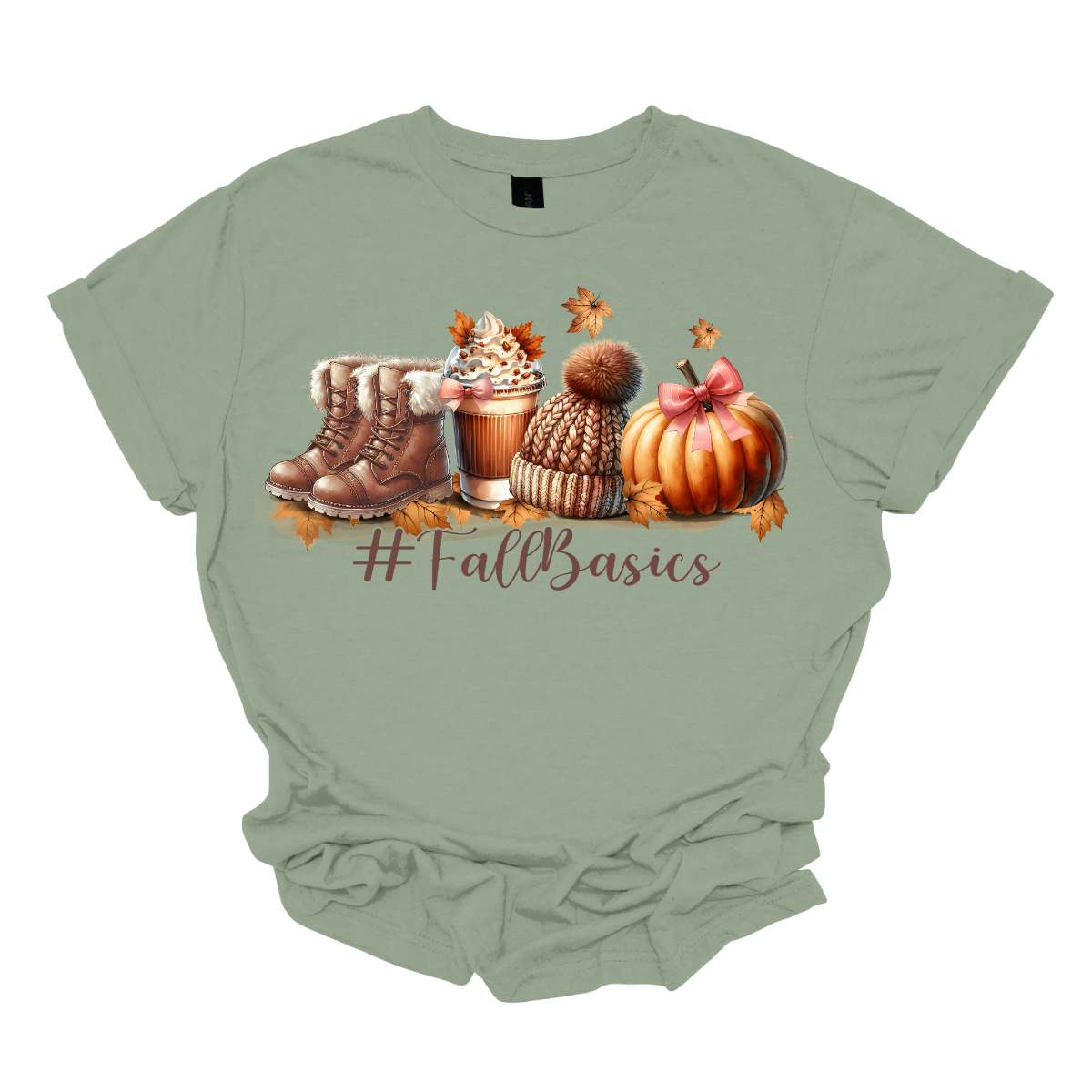Introducing our cozy #fallbasics t-shirt, perfect for embracing the spirit of the season! This delightful design features a charming illustration at the top, showcasing fuzzy fall boots, a warm autumn drink, a stylish sock cap, and a cheerful pumpkin surrounded by playful leaves blowing in the breeze. Shop at Gorgeousware.com