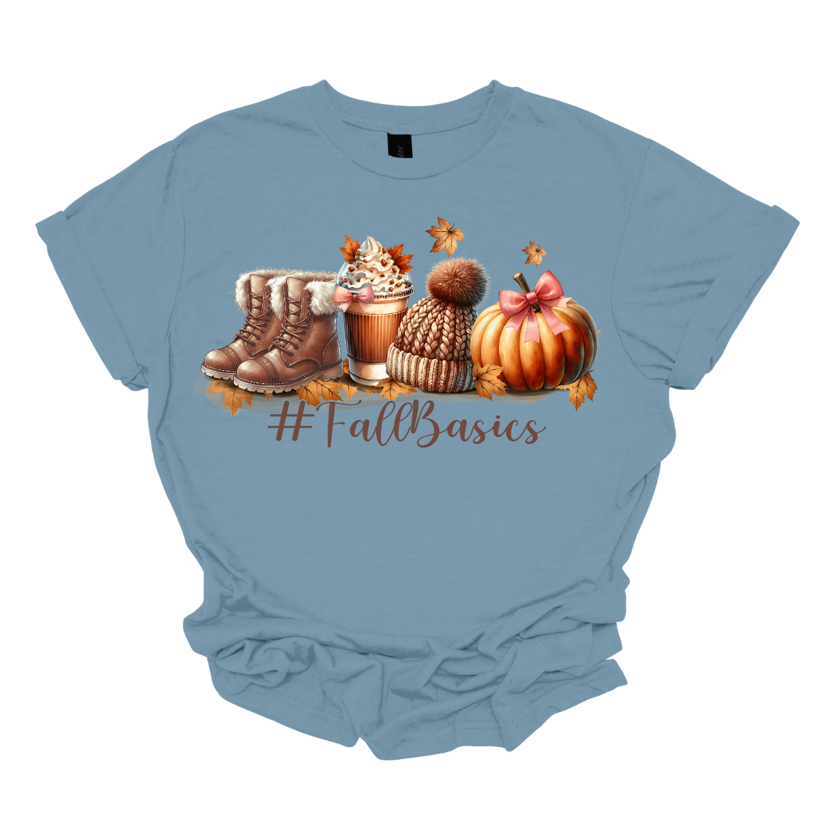 Introducing our cozy #fallbasics t-shirt, perfect for embracing the spirit of the season! This delightful design features a charming illustration at the top, showcasing fuzzy fall boots, a warm autumn drink, a stylish sock cap, and a cheerful pumpkin surrounded by playful leaves blowing in the breeze. Shop at Gorgeousware.com