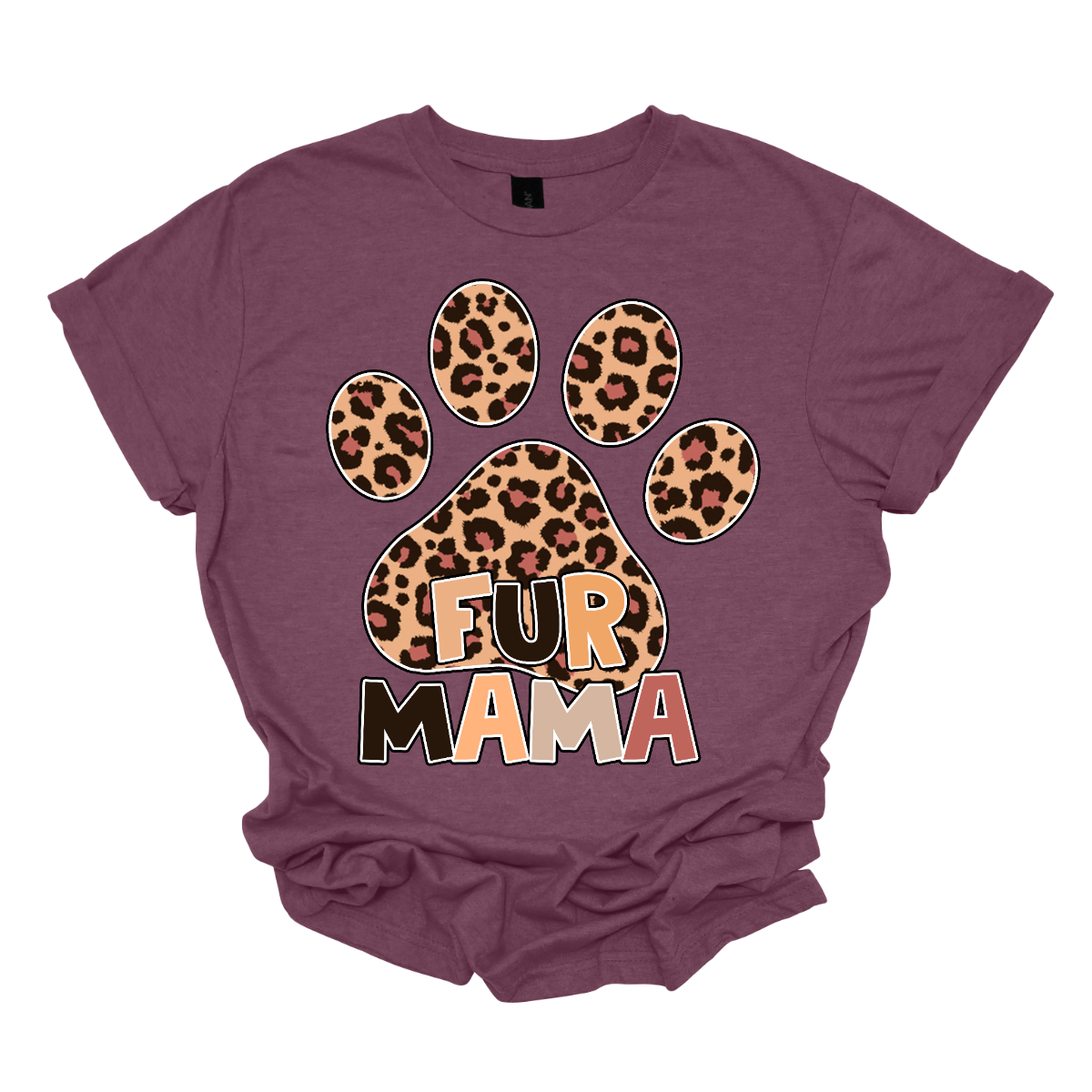 The "Fur Mama" shirt design features a bold and eye-catching large paw print as the central element. Inside the paw print, a stylish animal print pattern adds a wild and trendy touch.
The phrase "Fur Mama" is written in warm, inviting lettering, using block letter font. Shop Gorgeouseware.com
