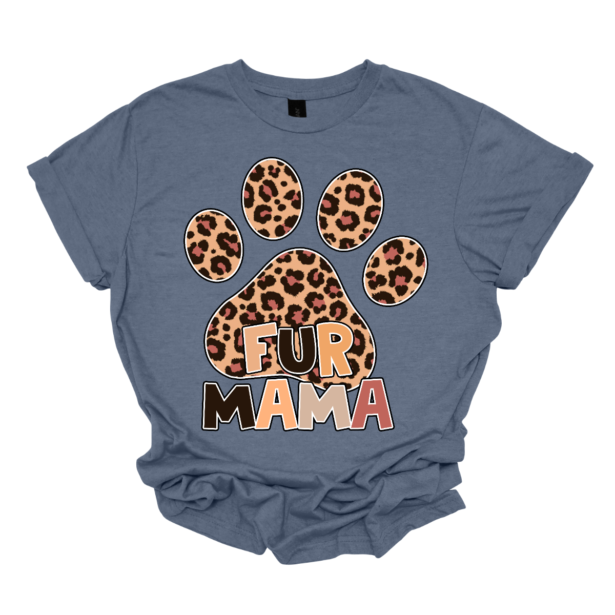 The "Fur Mama" shirt design features a bold and eye-catching large paw print as the central element. Inside the paw print, a stylish animal print pattern adds a wild and trendy touch.
The phrase "Fur Mama" is written in warm, inviting lettering, using block letter font. Shop Gorgeouseware.com
