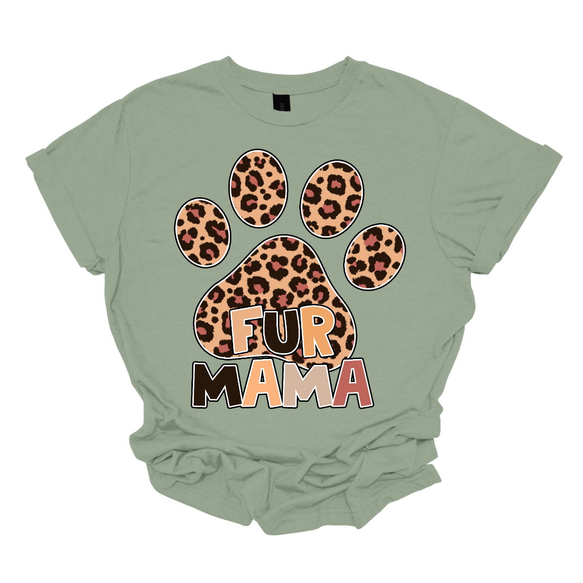 The "Fur Mama" shirt design features a bold and eye-catching large paw print as the central element. Inside the paw print, a stylish animal print pattern adds a wild and trendy touch.
The phrase "Fur Mama" is written in warm, inviting lettering, using block letter font. Shop Gorgeouseware.com