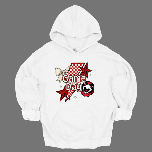 Bring the energy of the stands to your style with the Game Day Rowdy SEMO crewneck and hoodie! This eye-catching piece features striking shooting stars that celebrates SEMO’s unstoppable momentum. At the heart of the design, the fearless Redhawk, symbolizing strength and school pride. A playful croquette bow adds a unique touch of flair, while the powerful “Game Day” lettering in crisp white overlays the design—reminding everyone you’re ready to cheer loud and proud.
Shop at Gorgeouswear.com today!