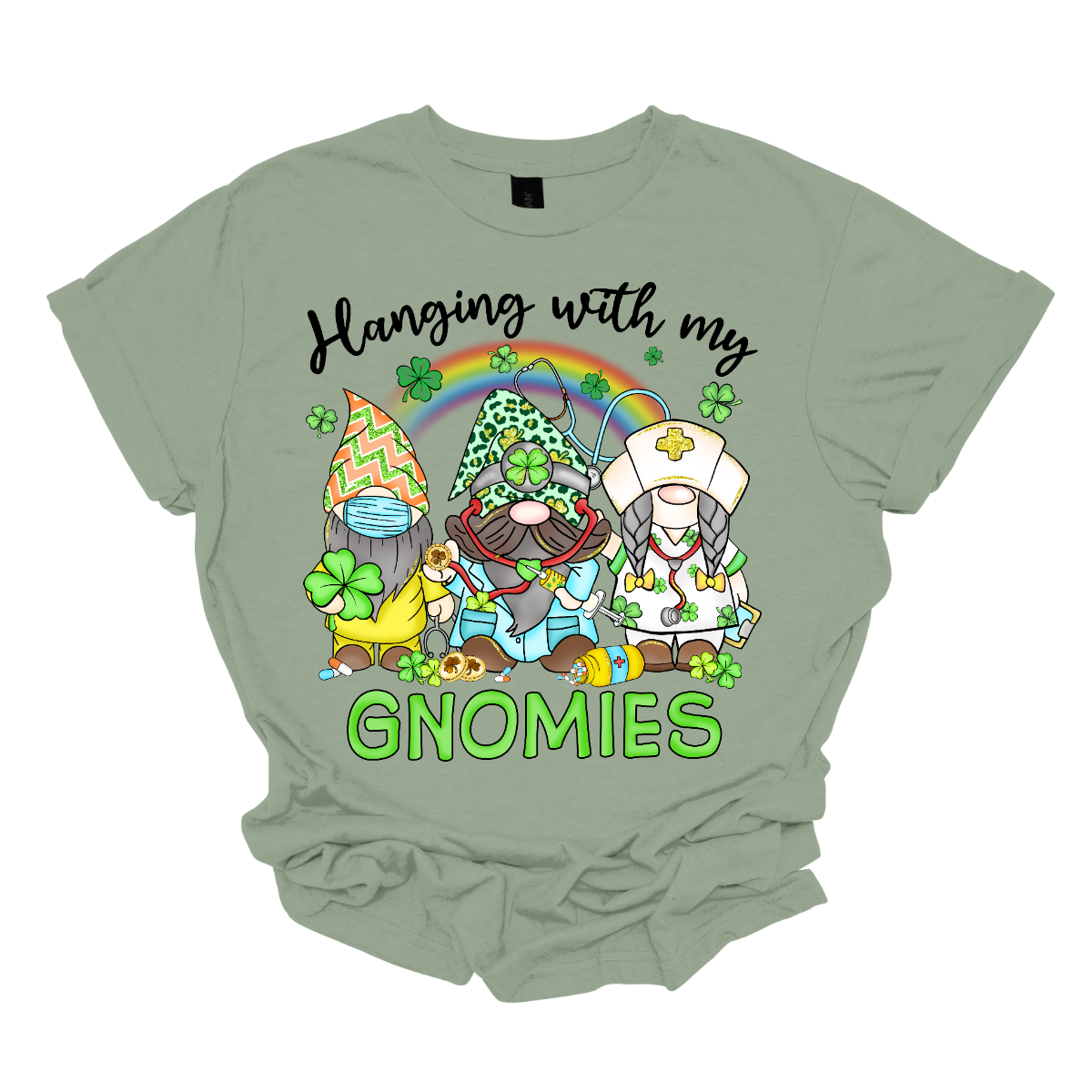 ☘️ "Hanging with my Gnomies" St. Patrick's Day T-shirt: A Tribute to Healthcare Heroes! ☘️ Get into the St. Patrick's Day spirit with our heartwarming and whimsical tee featuring three charming gnomes dressed in healthcare worker apparel, complete with stethoscopes. It's a delightful fusion of Irish cheer and appreciation for the incredible work of our healthcare heroes. Shop at Gorgeousware.com today!