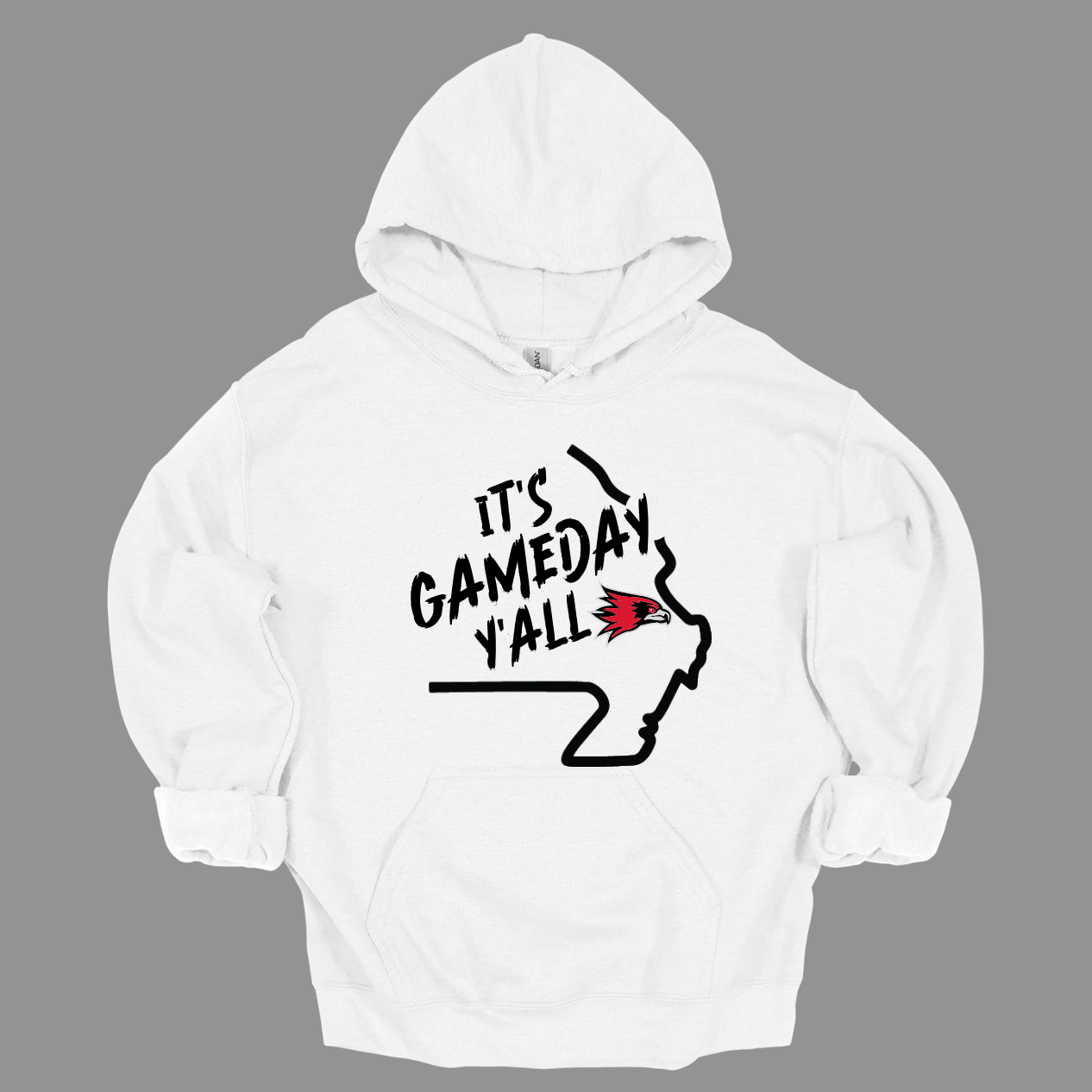 This comfortable and bold SEMO hoodie features a sleek black outline of the state of Missouri with a fierce SEMO Redhawk proudly pointing to Cape Girardeau, MO — the heart of Redhawk country. Above the Redhawk, the phrase "Game Day Y’all" adds a Southern-inspired rally cry perfect for tailgates, home games, and campus pride.
Shop at Gorgeousware.com today!