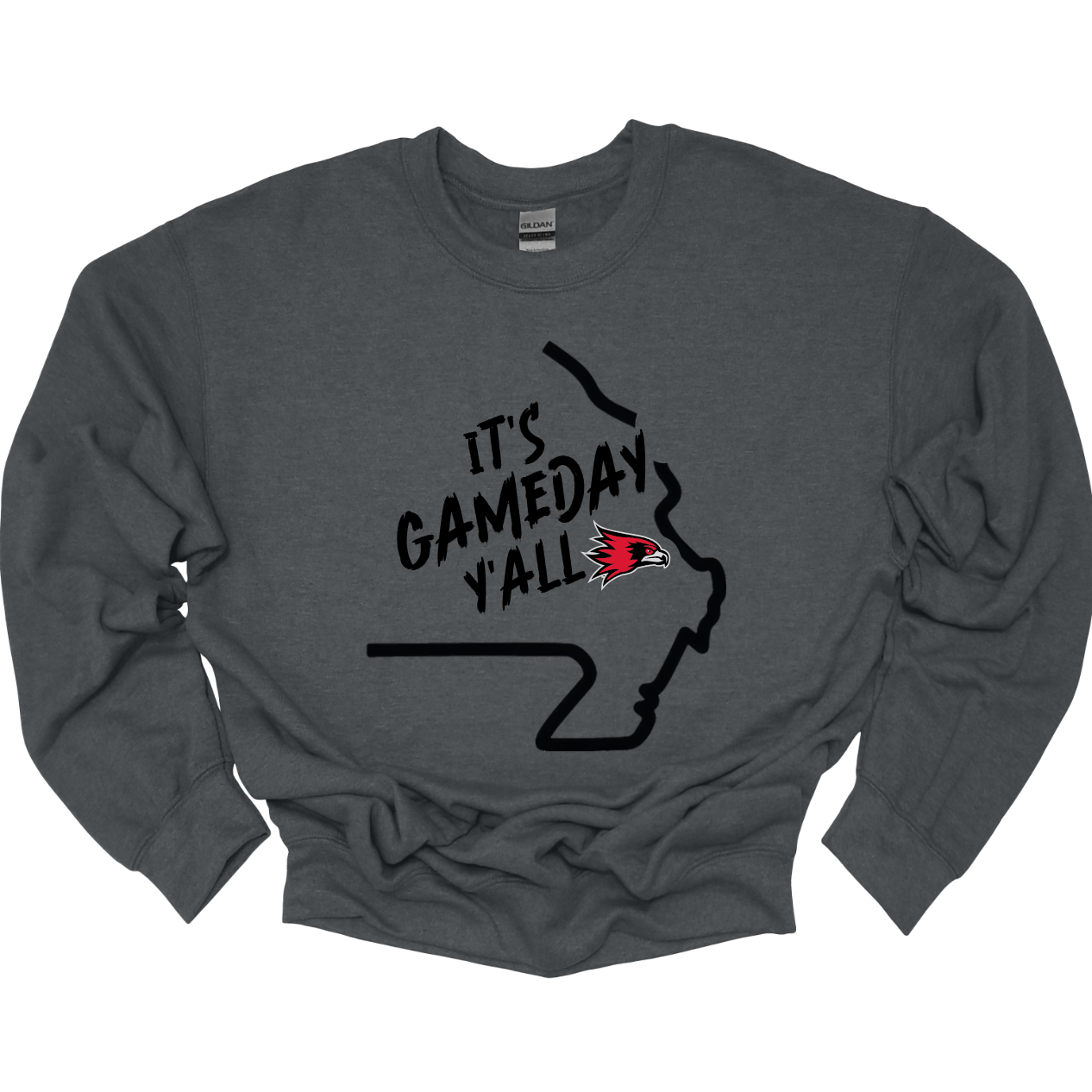 This comfortable and bold SEMO crewneck in youth sizes features a sleek black outline of the state of Missouri with a fierce SEMO Redhawk proudly pointing to Cape Girardeau, MO — the heart of Redhawk country. Above the Redhawk, the phrase "Game Day Y’all" adds a Southern-inspired rally cry perfect for tailgates, home games, and campus pride.
Shop at Gorgeousware.com today!