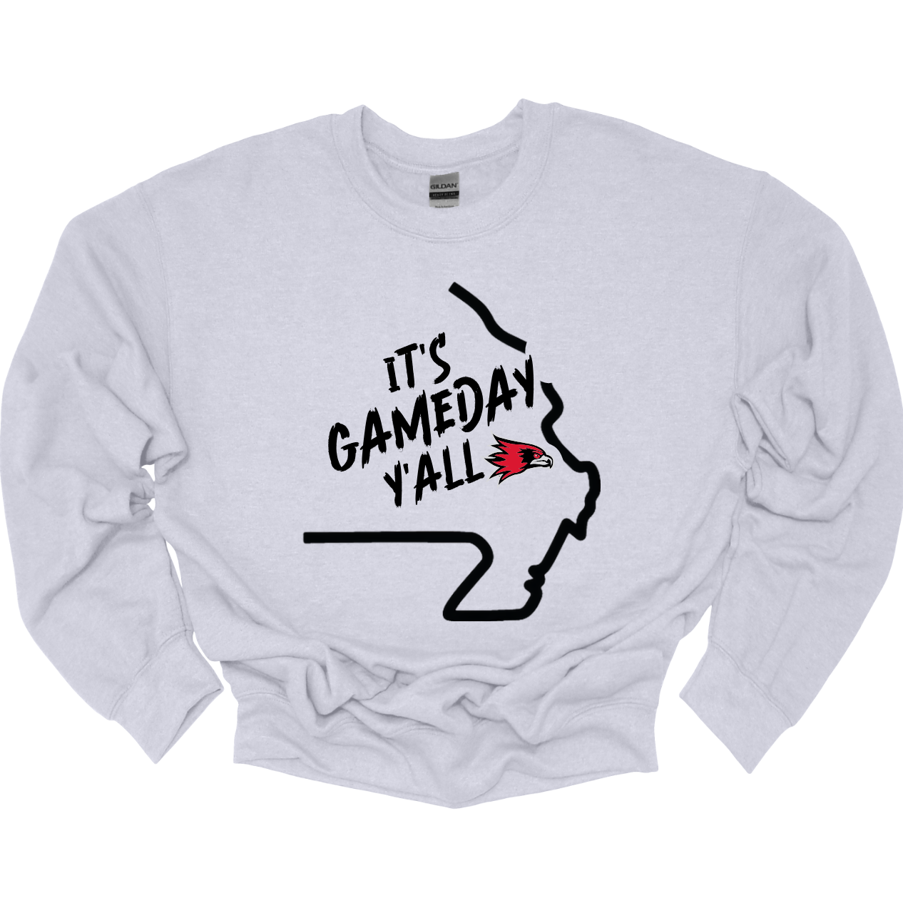 This comfortable and bold SEMO crewneck in youth sizes features a sleek black outline of the state of Missouri with a fierce SEMO Redhawk proudly pointing to Cape Girardeau, MO — the heart of Redhawk country. Above the Redhawk, the phrase "Game Day Y’all" adds a Southern-inspired rally cry perfect for tailgates, home games, and campus pride.
Shop at Gorgeousware.com today!