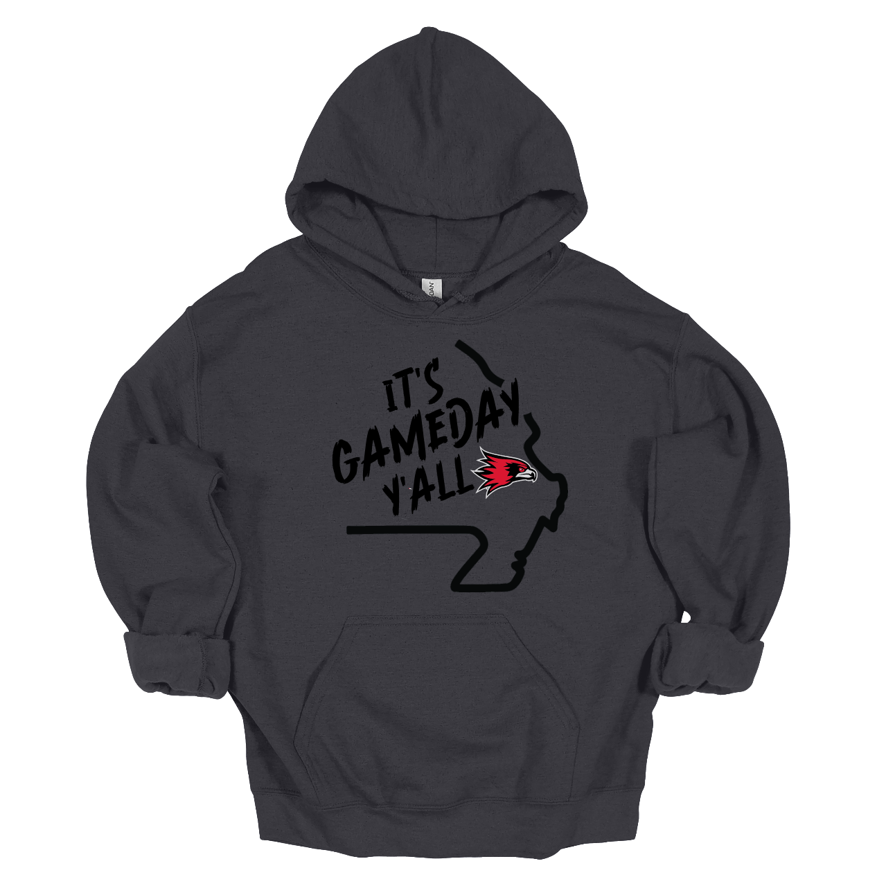 This comfortable and bold SEMO hoodie features a sleek black outline of the state of Missouri with a fierce SEMO Redhawk proudly pointing to Cape Girardeau, MO — the heart of Redhawk country. Above the Redhawk, the phrase "Game Day Y’all" adds a Southern-inspired rally cry perfect for tailgates, home games, and campus pride. Shop at Gorgeousware.com today!