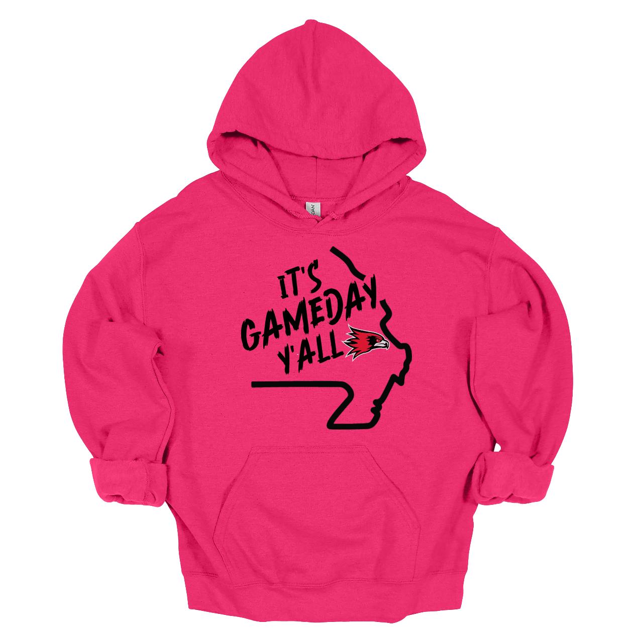 This comfortable and bold SEMO hoodie features a sleek black outline of the state of Missouri with a fierce SEMO Redhawk proudly pointing to Cape Girardeau, MO — the heart of Redhawk country. Above the Redhawk, the phrase "Game Day Y’all" adds a Southern-inspired rally cry perfect for tailgates, home games, and campus pride.
Shop at Gorgeousware.com today!