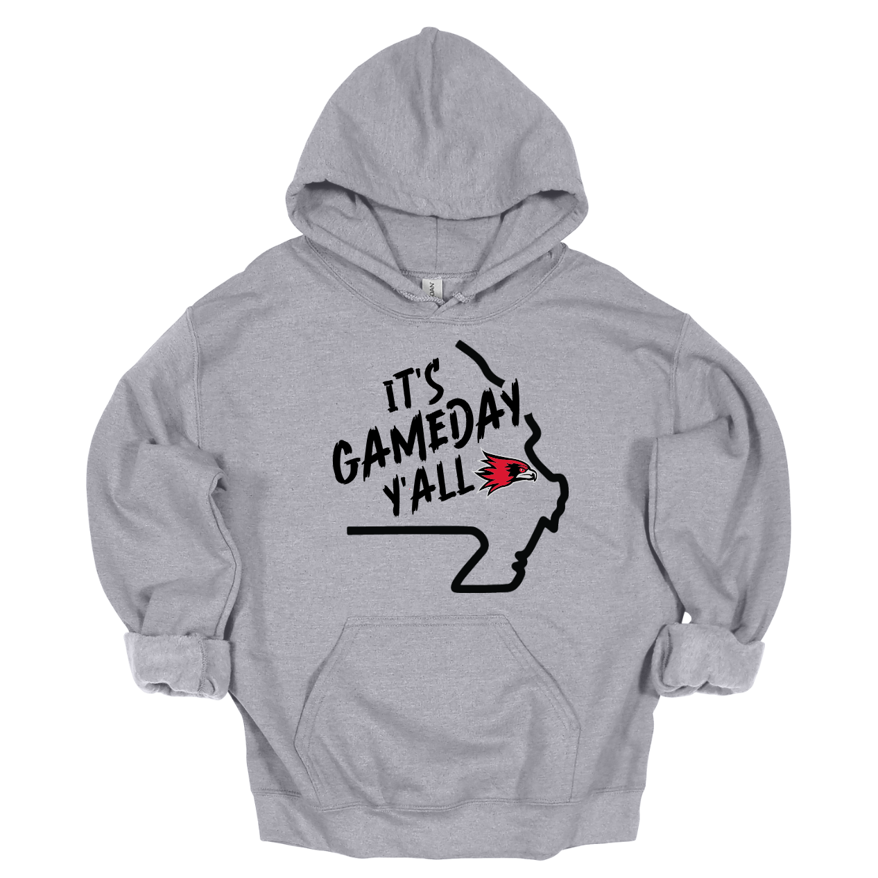 This comfortable and bold SEMO hoodie features a sleek black outline of the state of Missouri with a fierce SEMO Redhawk proudly pointing to Cape Girardeau, MO — the heart of Redhawk country. Above the Redhawk, the phrase "Game Day Y’all" adds a Southern-inspired rally cry perfect for tailgates, home games, and campus pride.
Shop at Gorgeousware.com today!