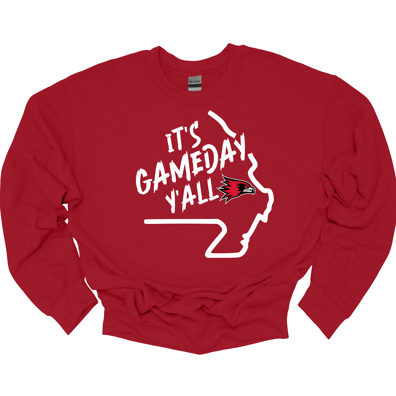This comfortable and bold SEMO crew features a sleek white outline of the state of Missouri with a fierce SEMO Redhawk proudly pointing to Cape Girardeau, MO — the heart of Redhawk country. Above the Redhawk, the phrase "Game Day Y’all" adds a Southern-inspired rally cry perfect for tailgates, home games, and campus pride.
Shop at Gorgeousware.com today!
