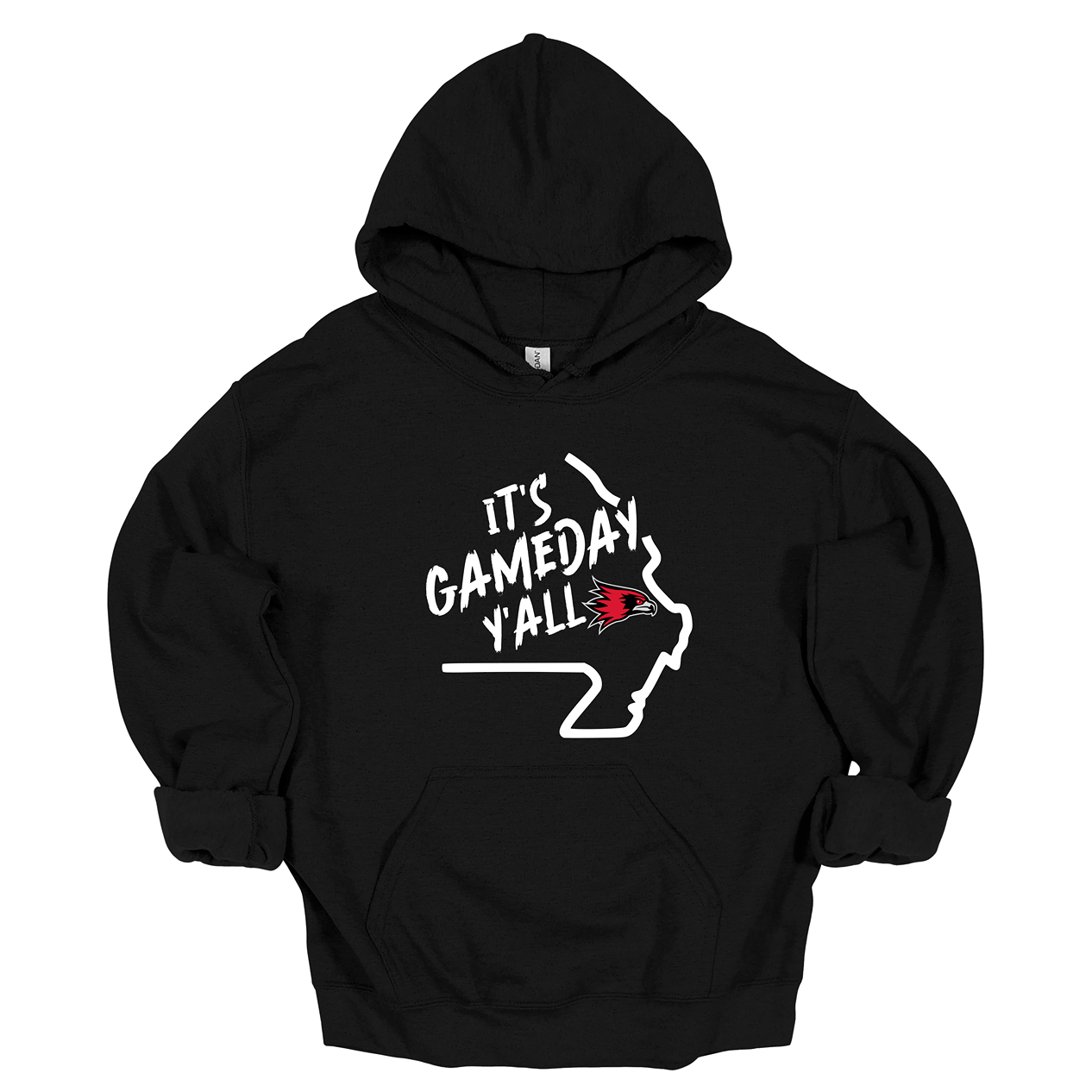 This comfortable and bold SEMO hoodie features a sleek white outline of the state of Missouri with a fierce SEMO Redhawk proudly pointing to Cape Girardeau, MO — the heart of Redhawk country. Above the Redhawk, the phrase "Game Day Y’all" adds a Southern-inspired rally cry perfect for tailgates, home games, and campus pride.
Shop at Gorgeousware.com today!