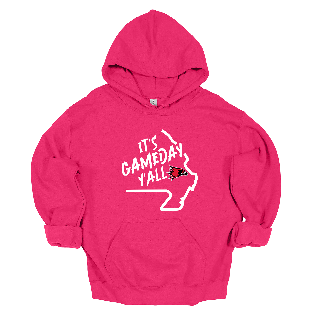 This comfortable and bold SEMO hoodie features a sleek white outline of the state of Missouri with a fierce SEMO Redhawk proudly pointing to Cape Girardeau, MO — the heart of Redhawk country. Above the Redhawk, the phrase "Game Day Y’all" adds a Southern-inspired rally cry perfect for tailgates, home games, and campus pride.
Shop at Gorgeousware.com today!