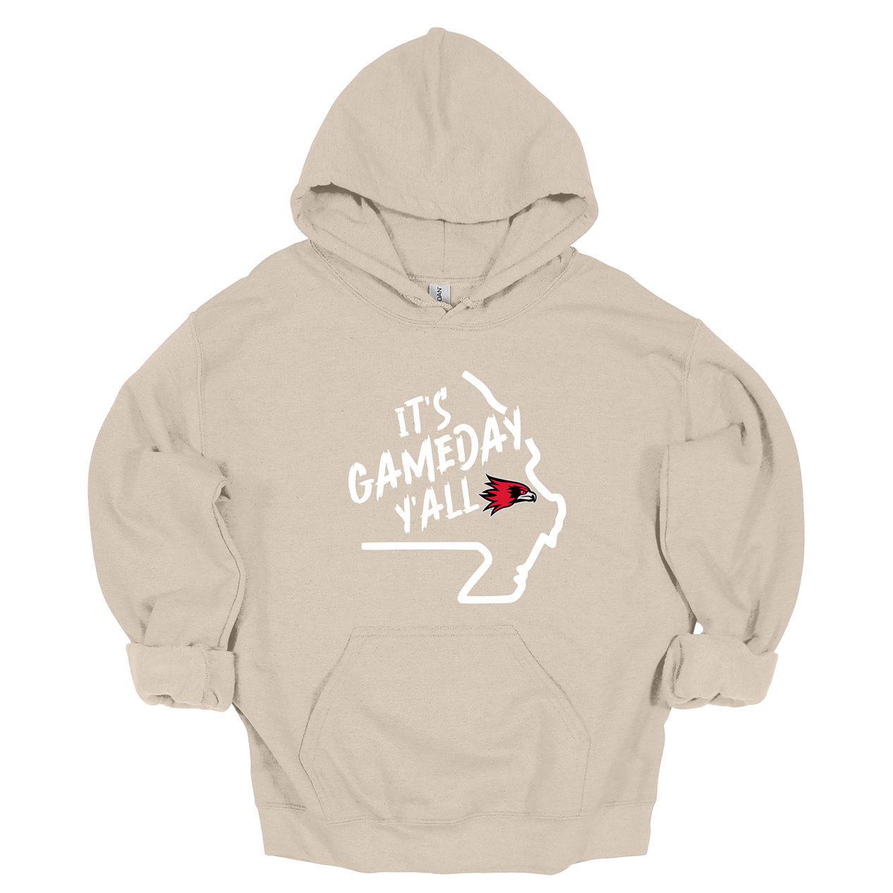 This comfortable and bold SEMO hoodie features a sleek white outline of the state of Missouri with a fierce SEMO Redhawk proudly pointing to Cape Girardeau, MO — the heart of Redhawk country. Above the Redhawk, the phrase "Game Day Y’all" adds a Southern-inspired rally cry perfect for tailgates, home games, and campus pride.
Shop at Gorgeousware.com today!
