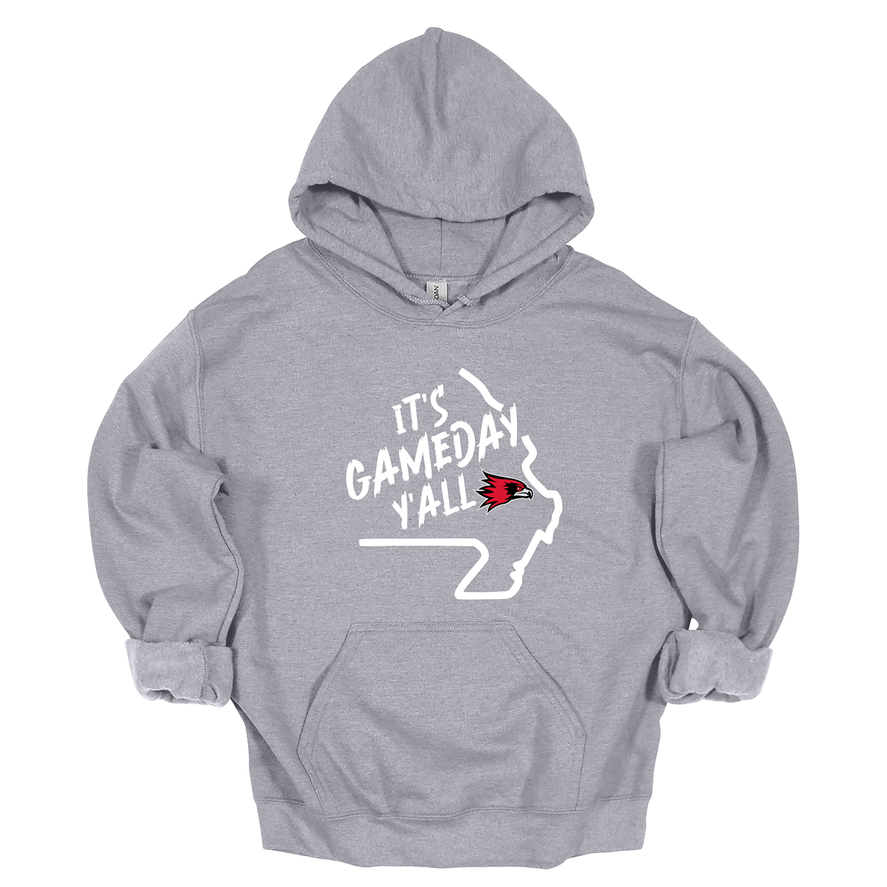 This comfortable and bold SEMO hoodie features a sleek white outline of the state of Missouri with a fierce SEMO Redhawk proudly pointing to Cape Girardeau, MO — the heart of Redhawk country. Above the Redhawk, the phrase "Game Day Y’all" adds a Southern-inspired rally cry perfect for tailgates, home games, and campus pride.
Shop at Gorgeousware.com today!