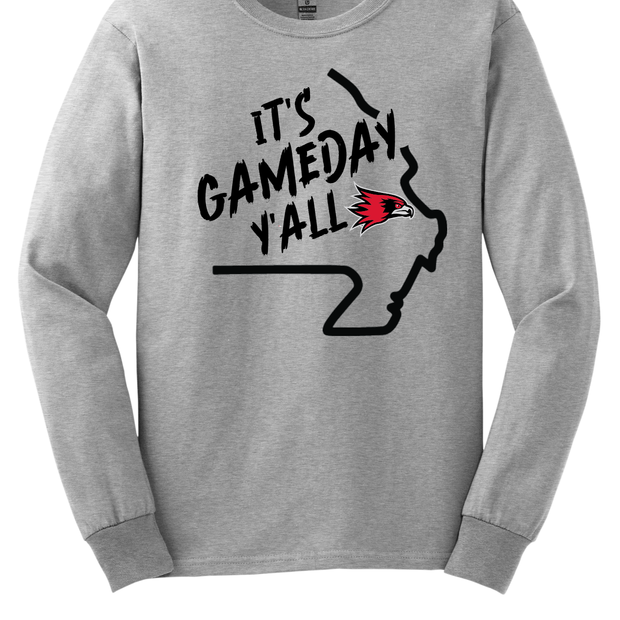 This comfortable and bold SEMO long sleeve shirt features a sleek black outline of the state of Missouri with a fierce SEMO Redhawk proudly pointing to Cape Girardeau, MO — the heart of Redhawk country. Above the Redhawk, the phrase "Game Day Y’all" adds a Southern-inspired rally cry perfect for tailgates, home games, and campus pride.
Shop at Gorgeousware.com today!