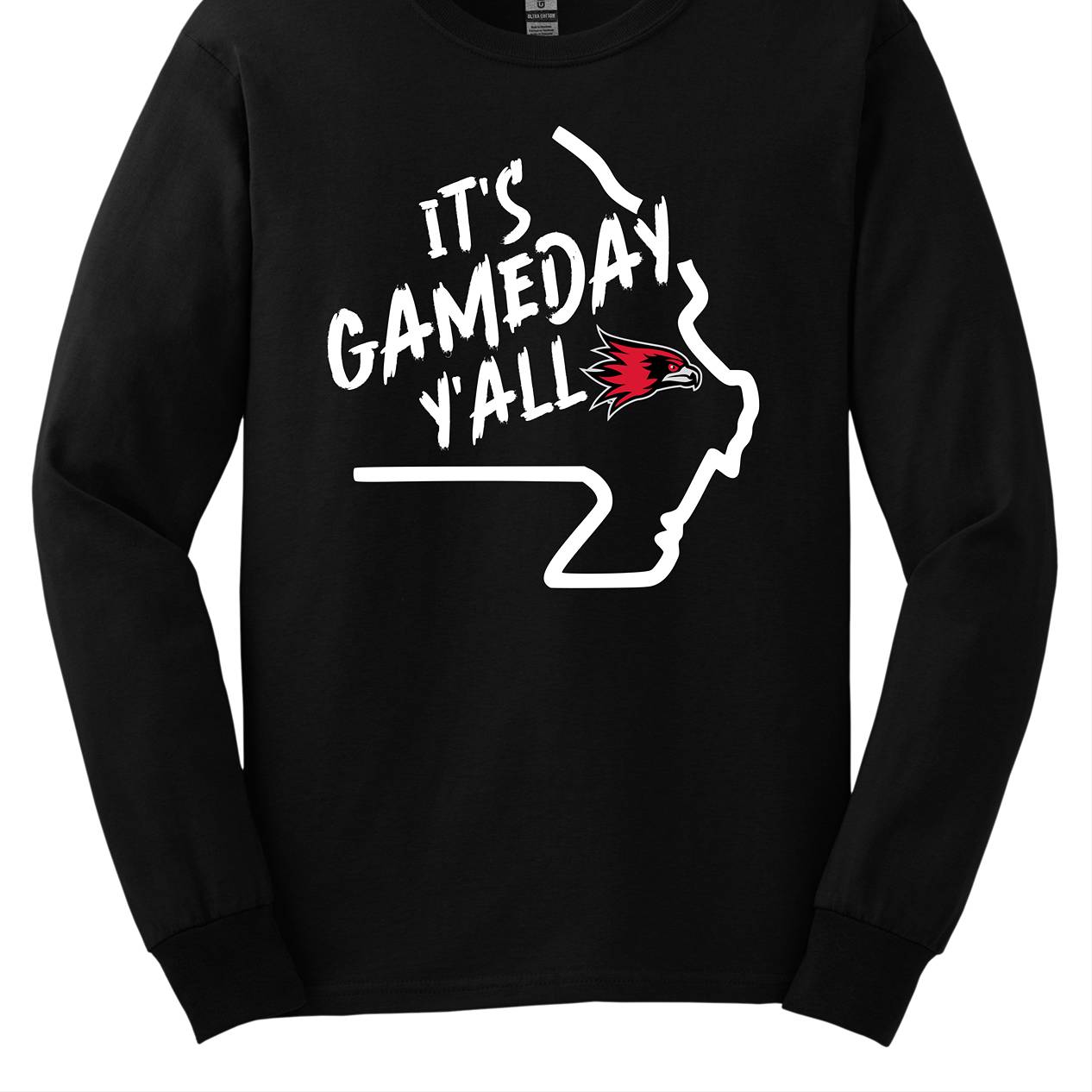This comfortable and bold SEMO long sleeve shirt features a sleek white outline of the state of Missouri with a fierce SEMO Redhawk proudly pointing to Cape Girardeau, MO — the heart of Redhawk country. Above the Redhawk, the phrase "Game Day Y’all" adds a Southern-inspired rally cry perfect for tailgates, home games, and campus pride.
Shop at Gorgeousware.com today!