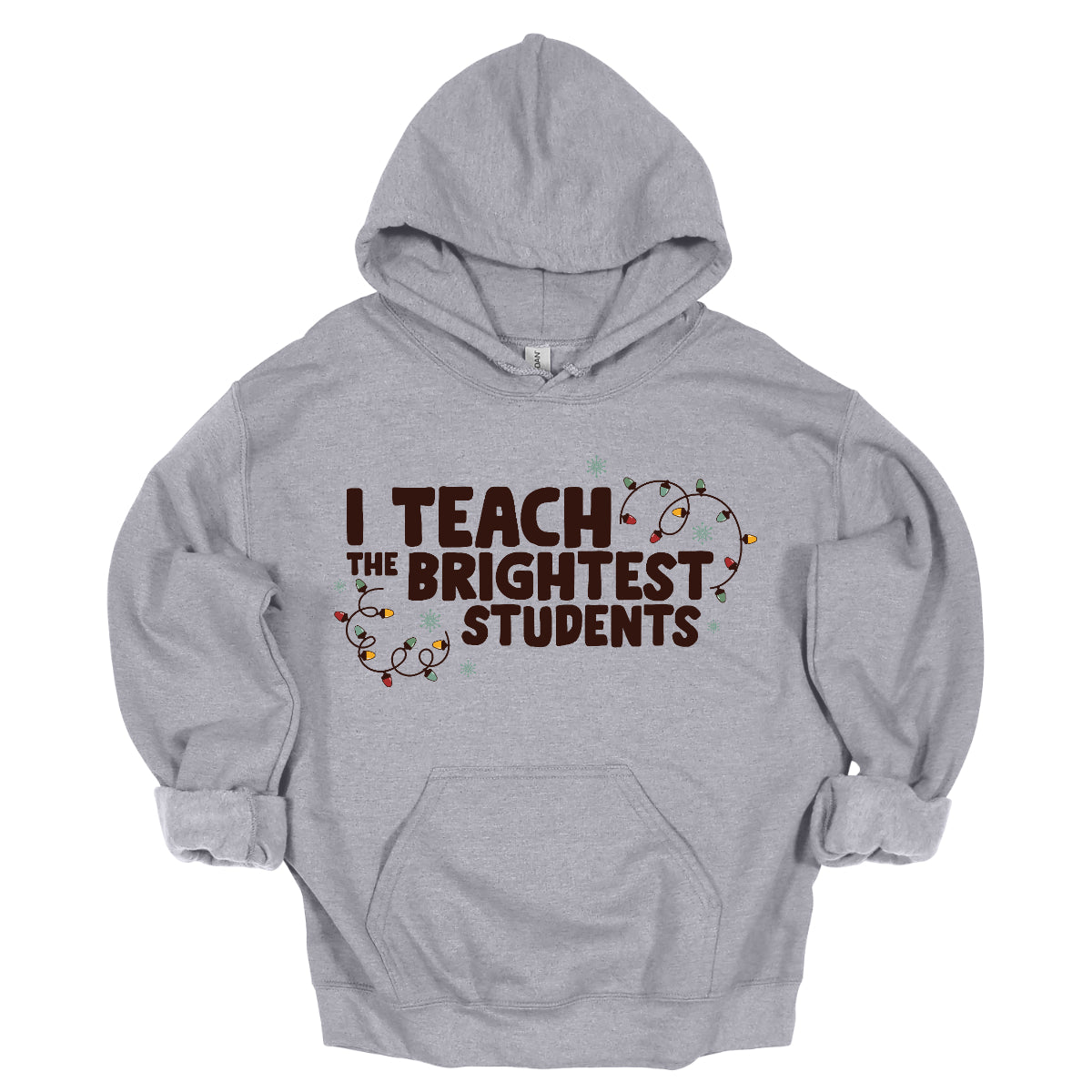 Celebrate your passion for teaching with our "I Teach the Brightest Students" t-shirt! This fun and festive design features cheerful Christmas lights framing the text, adding a touch of holiday spirit to your classroom vibe. Made from soft, comfortable fabric, it’s perfect for wearing during the festive season or any day you want to show off your pride in your students. Brighten up your wardrobe and spread some joy—because every great teacher deserves to