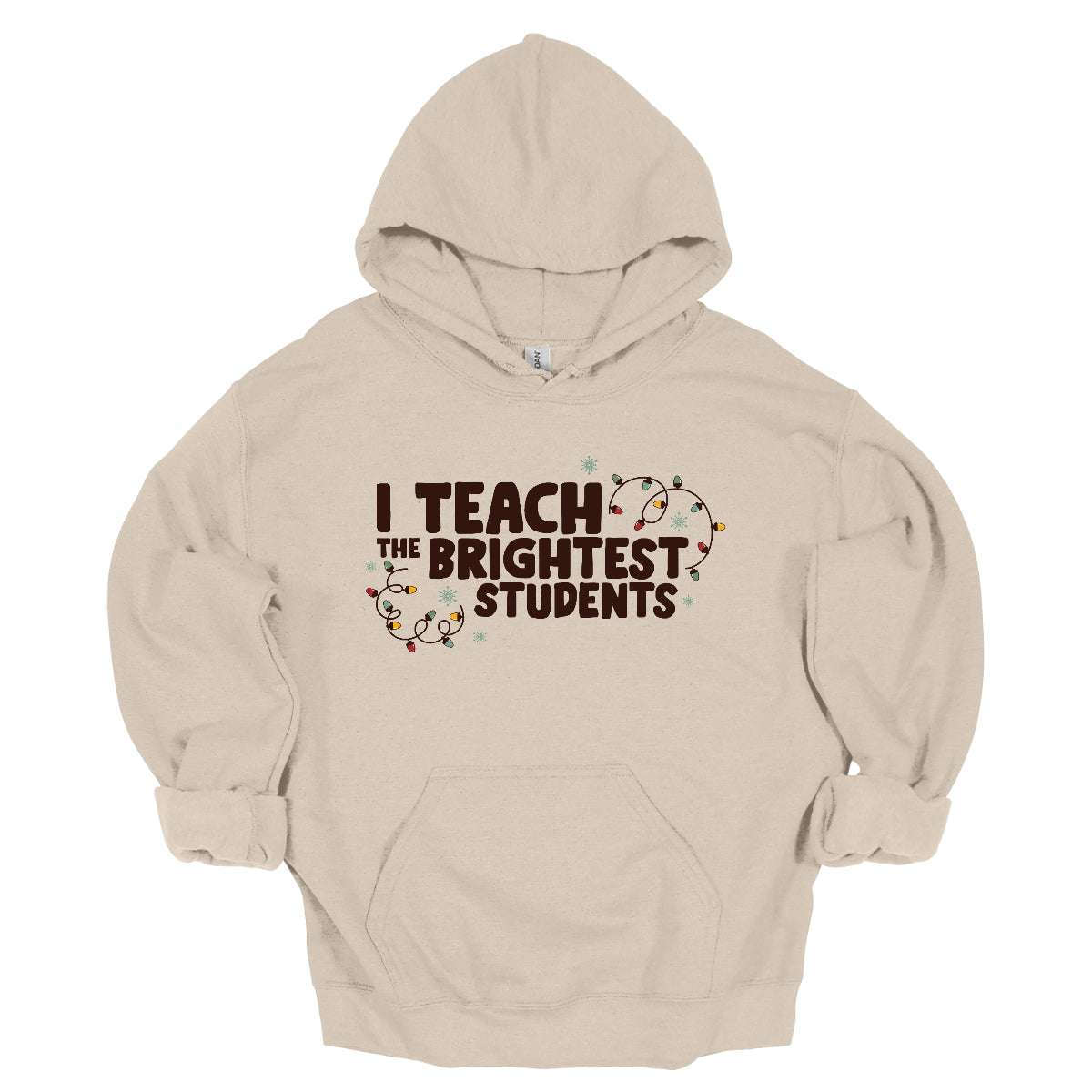 Celebrate your passion for teaching with our "I Teach the Brightest Students" t-shirt! This fun and festive design features cheerful Christmas lights framing the text, adding a touch of holiday spirit to your classroom vibe. Made from soft, comfortable fabric, it’s perfect for wearing during the festive season or any day you want to show off your pride in your students. Brighten up your wardrobe and spread some joy—because every great teacher deserves to