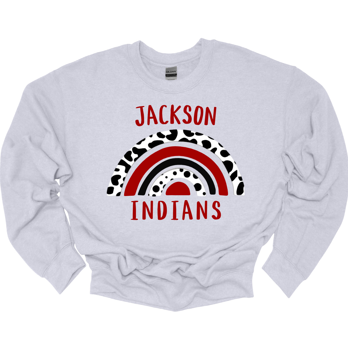 Show off your unique Indian spirit with our Jackson Indians apparel featuring a one-of-a-kind design! This eye-catching piece highlights a whimsical rainbow pattern, infused with a bold cheetah print for an adventurous twist. The playful rainbow arcs across the design, blending vibrant colors with the fierce, energetic vibe of the cheetah print. At the heart of it all, the Jackson Indians logo stands proudly, ensuring your school pride shines through. Shop at Gorgeousware.com