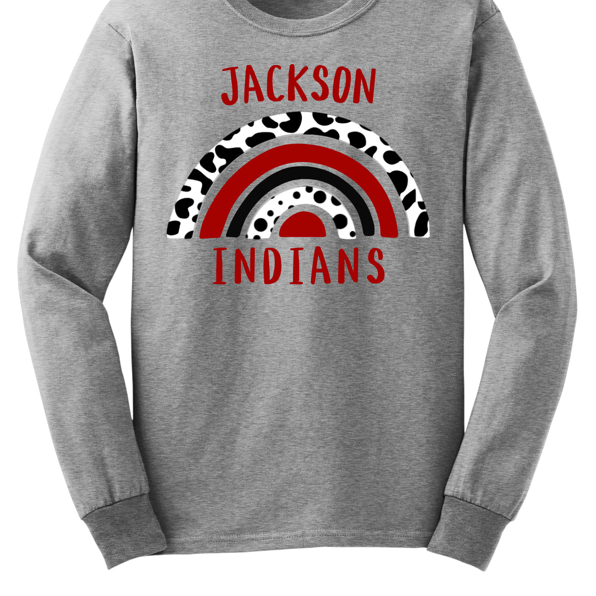 Show off your unique Indian spirit with our Jackson Indians apparel featuring a one-of-a-kind design! This eye-catching piece highlights a whimsical rainbow pattern, infused with a bold cheetah print for an adventurous twist. The playful rainbow arcs across the design, blending vibrant colors with the fierce, energetic vibe of the cheetah print. At the heart of it all, the Jackson Indians logo stands proudly, ensuring your school pride shines through. Shop at Gorgeousware.com