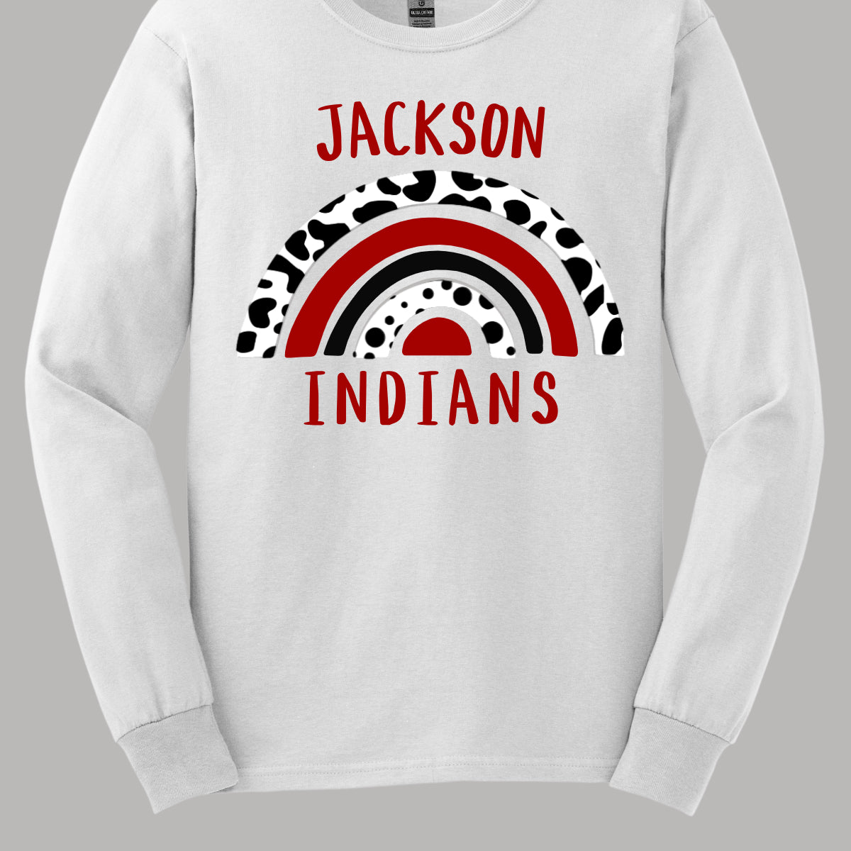 Show off your unique Indian spirit with our Jackson Indians apparel featuring a one-of-a-kind design! This eye-catching piece highlights a whimsical rainbow pattern, infused with a bold cheetah print for an adventurous twist. The playful rainbow arcs across the design, blending vibrant colors with the fierce, energetic vibe of the cheetah print. At the heart of it all, the Jackson Indians logo stands proudly, ensuring your school pride shines through. Shop at Gorgeousware.com