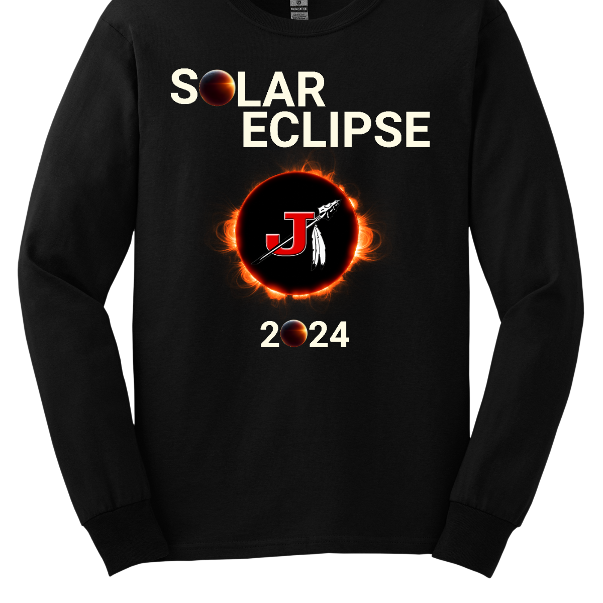 Embrace the celestial dance with our 'Jackson Solar Eclipse Blazing Sun' t-shirt! Capturing the awe-inspiring beauty of the cosmos, this design features the mesmerizing moment when the moon gracefully eclipses the sun over the iconic silhouette of the Jackson J-Spear.