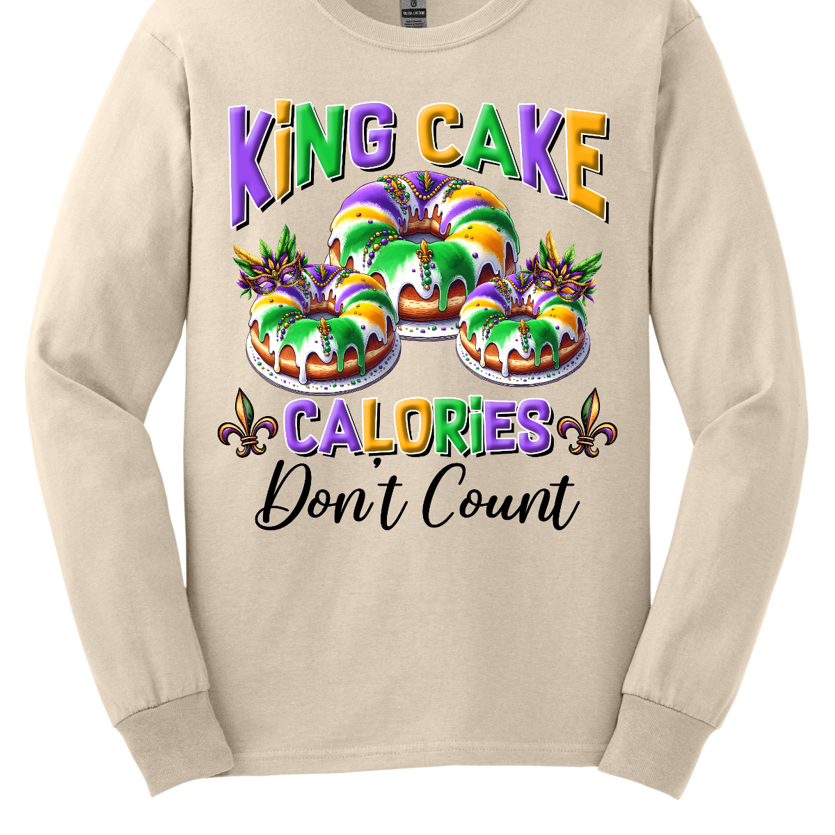 Indulge guilt-free in the sweet delights of Mardi Gras with our 'King Cake Calories Don't Count' t-shirt! Adorned with a whimsical king cake design, this shirt embodies the spirit of celebration and indulgence that defines the season. Whether you're savoring the cinnamon-infused layers of pastry or eagerly searching for the hidden baby, this shirt is a playful reminder that during Mardi Gras, calories simply don't matter Shop at Gorgeousware.com
