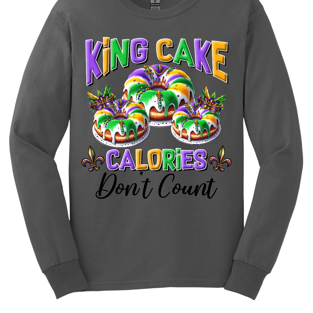 Indulge guilt-free in the sweet delights of Mardi Gras with our 'King Cake Calories Don't Count' t-shirt! Adorned with a whimsical king cake design, this shirt embodies the spirit of celebration and indulgence that defines the season. Whether you're savoring the cinnamon-infused layers of pastry or eagerly searching for the hidden baby, this shirt is a playful reminder that during Mardi Gras, calories simply don't matter Shop at Gorgeousware.com