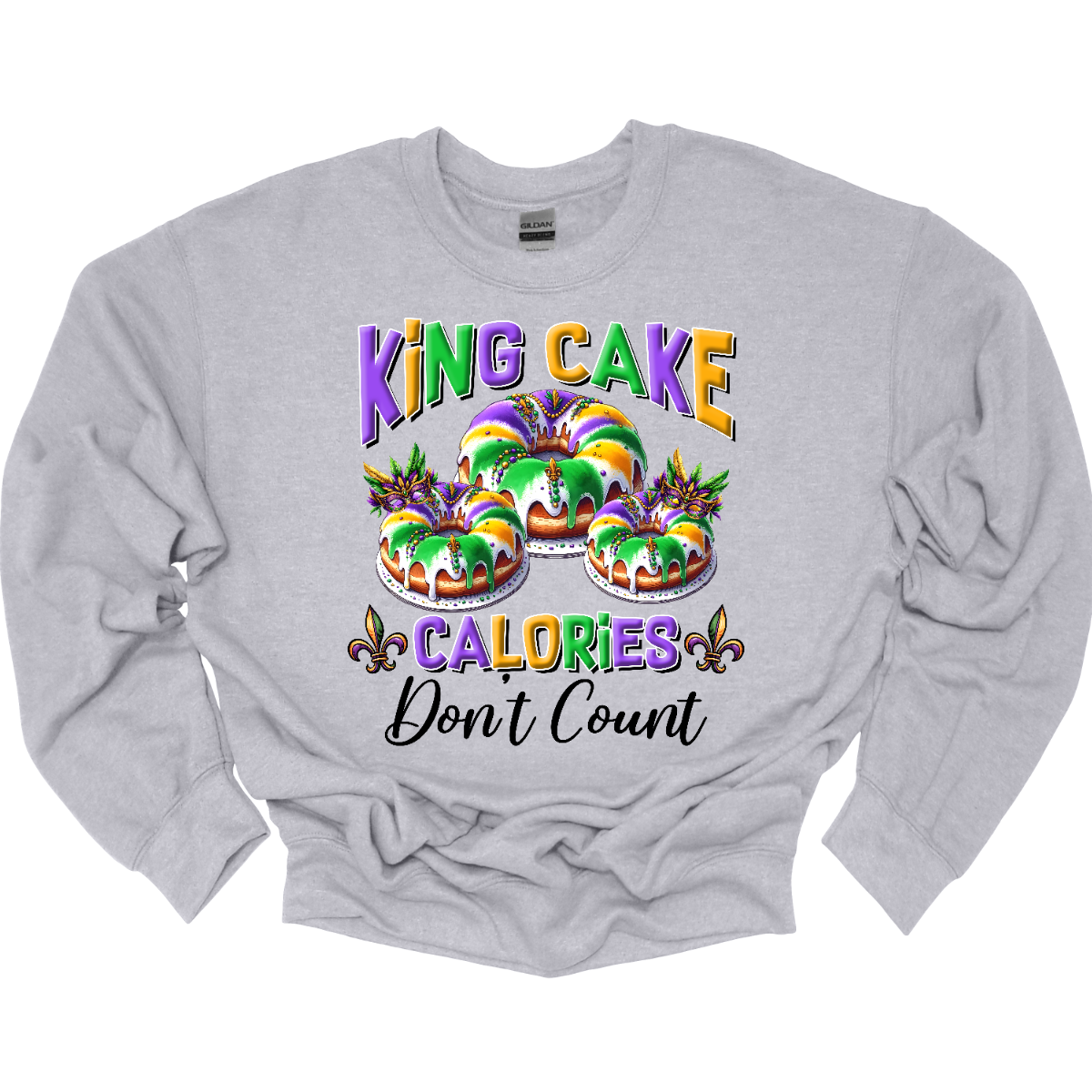 Indulge guilt-free in the sweet delights of Mardi Gras with our 'King Cake Calories Don't Count' t-shirt! Adorned with a whimsical king cake design, this shirt embodies the spirit of celebration and indulgence that defines the season. Whether you're savoring the cinnamon-infused layers of pastry or eagerly searching for the hidden baby, this shirt is a playful reminder that during Mardi Gras, calories simply don't matter Shop at Gorgeousware.com