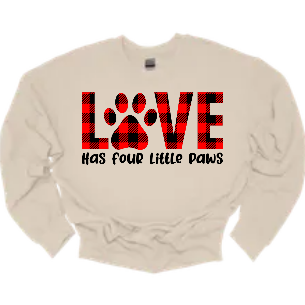 Declare your love for furry companions with our 'LOVE has Four Little Paws' T-shirt, featuring an adorable paw print in black and red plaid and a paw as the 'O'. This tee is a heartwarming tribute to the joy that pets bring into our lives. The charming plaid design adds a touch of rustic charm, creating a perfect blend of style and sentiment. Shop at Gorgeousware.com today!