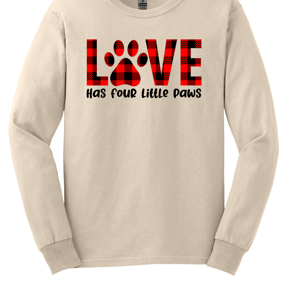 Declare your love for furry companions with our 'LOVE has Four Little Paws' T-shirt, featuring an adorable paw print in black and red plaid and a paw as the 'O'. This tee is a heartwarming tribute to the joy that pets bring into our lives. The charming plaid design adds a touch of rustic  charm, creating a perfect blend of style and sentiment. Shop at Gorgeousware.com today!