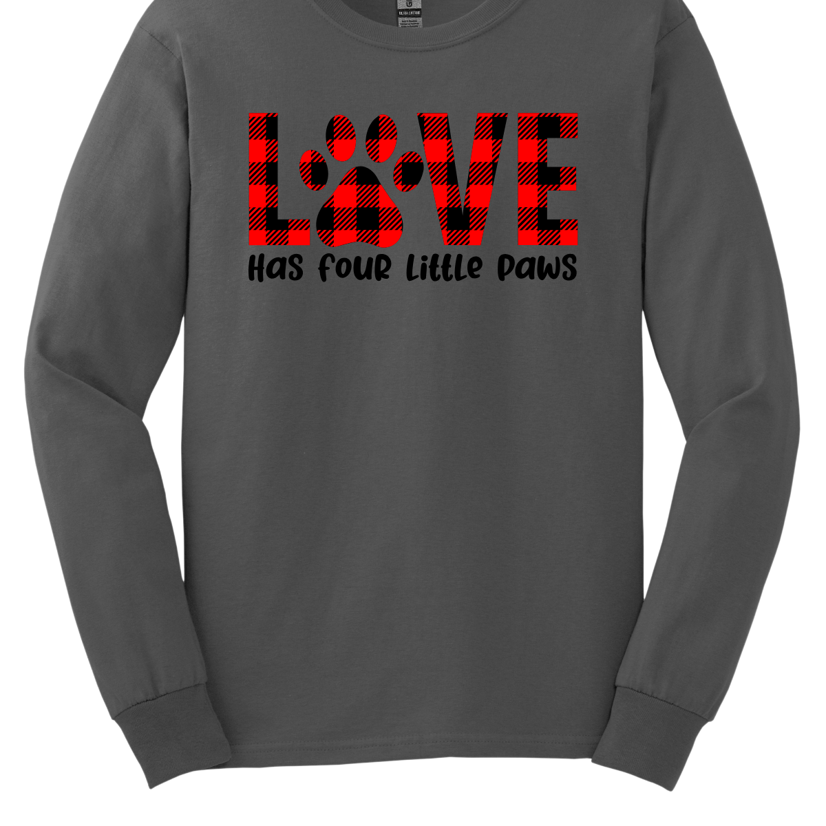 Declare your love for furry companions with our 'LOVE has Four Little Paws' T-shirt, featuring an adorable paw print in black and red plaid and a paw as the 'O'. This tee is a heartwarming tribute to the joy that pets bring into our lives. The charming plaid design adds a touch of rustic  charm, creating a perfect blend of style and sentiment. Shop at Gorgeousware.com today!